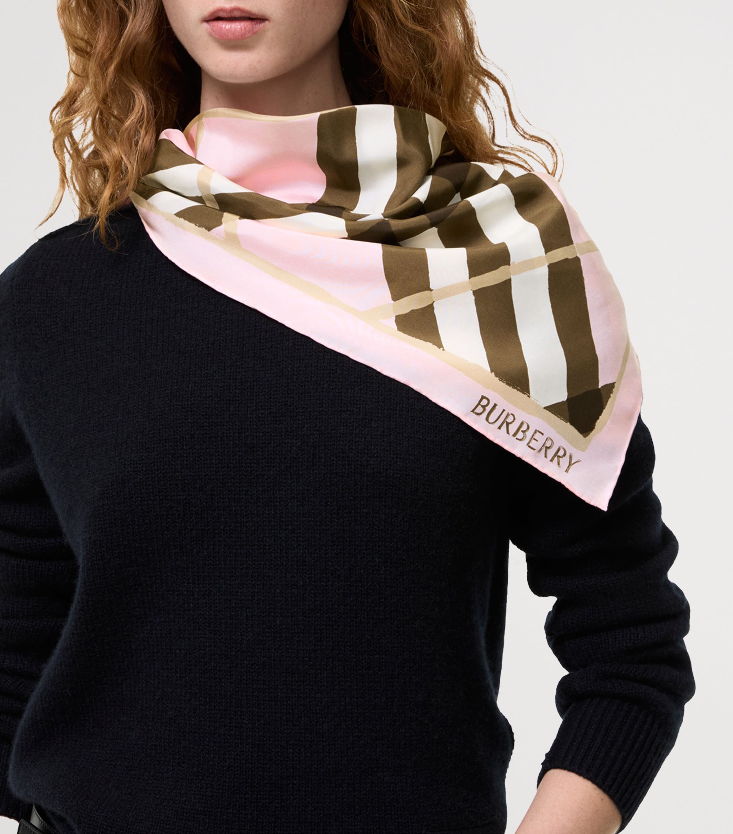 Burberry Silk Watercolour Check Scarf Bow Pink Ip Check Image 2