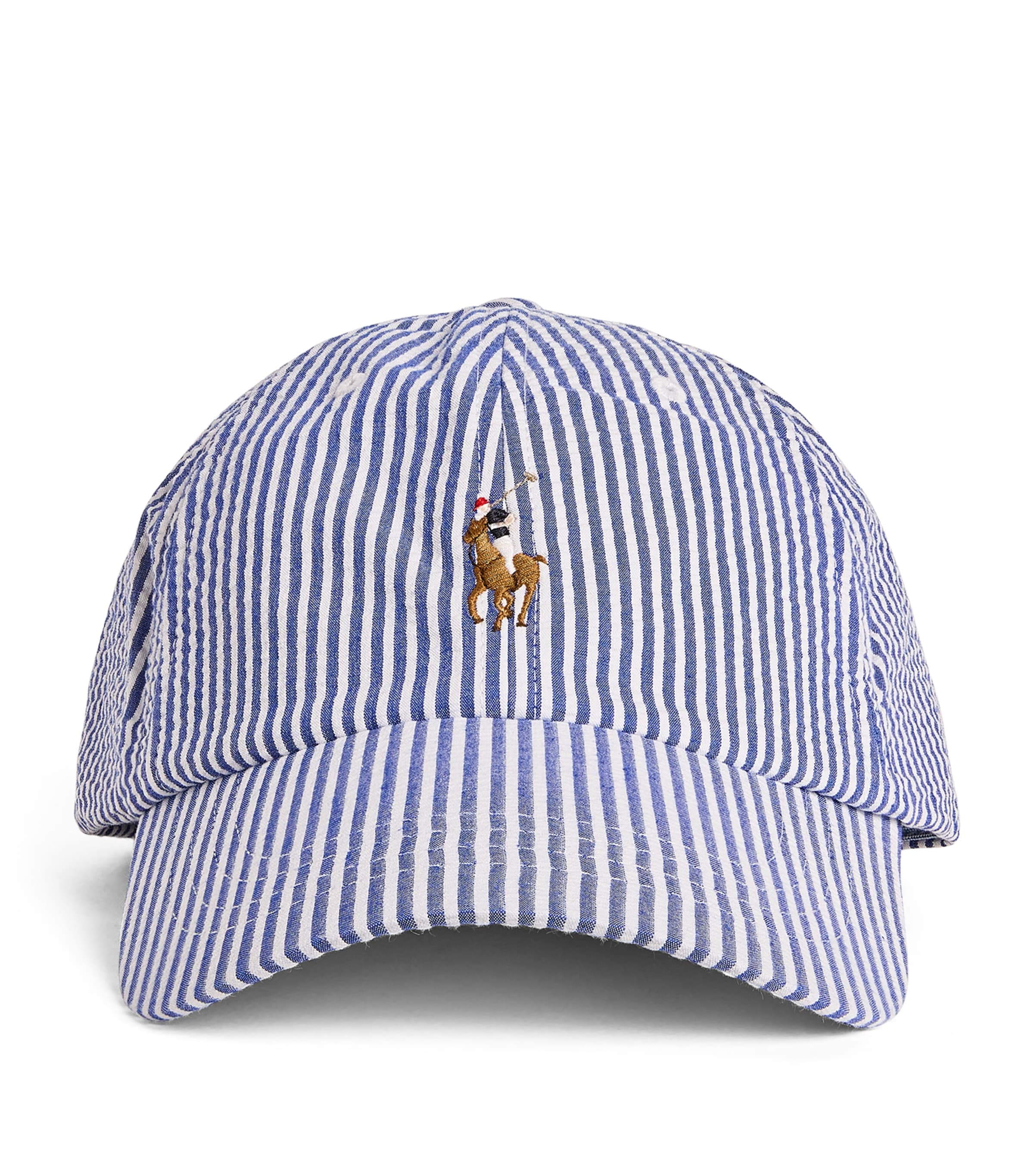 Polo Ralph Lauren Seersucker Polo Pony Baseball Cap In Blue