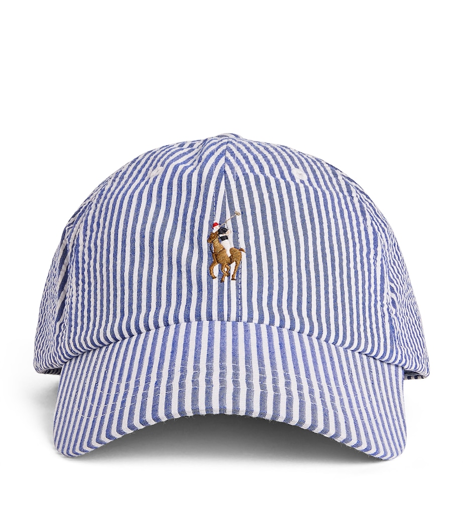 Seersucker Polo Pony Baseball Cap BLUE Image 1