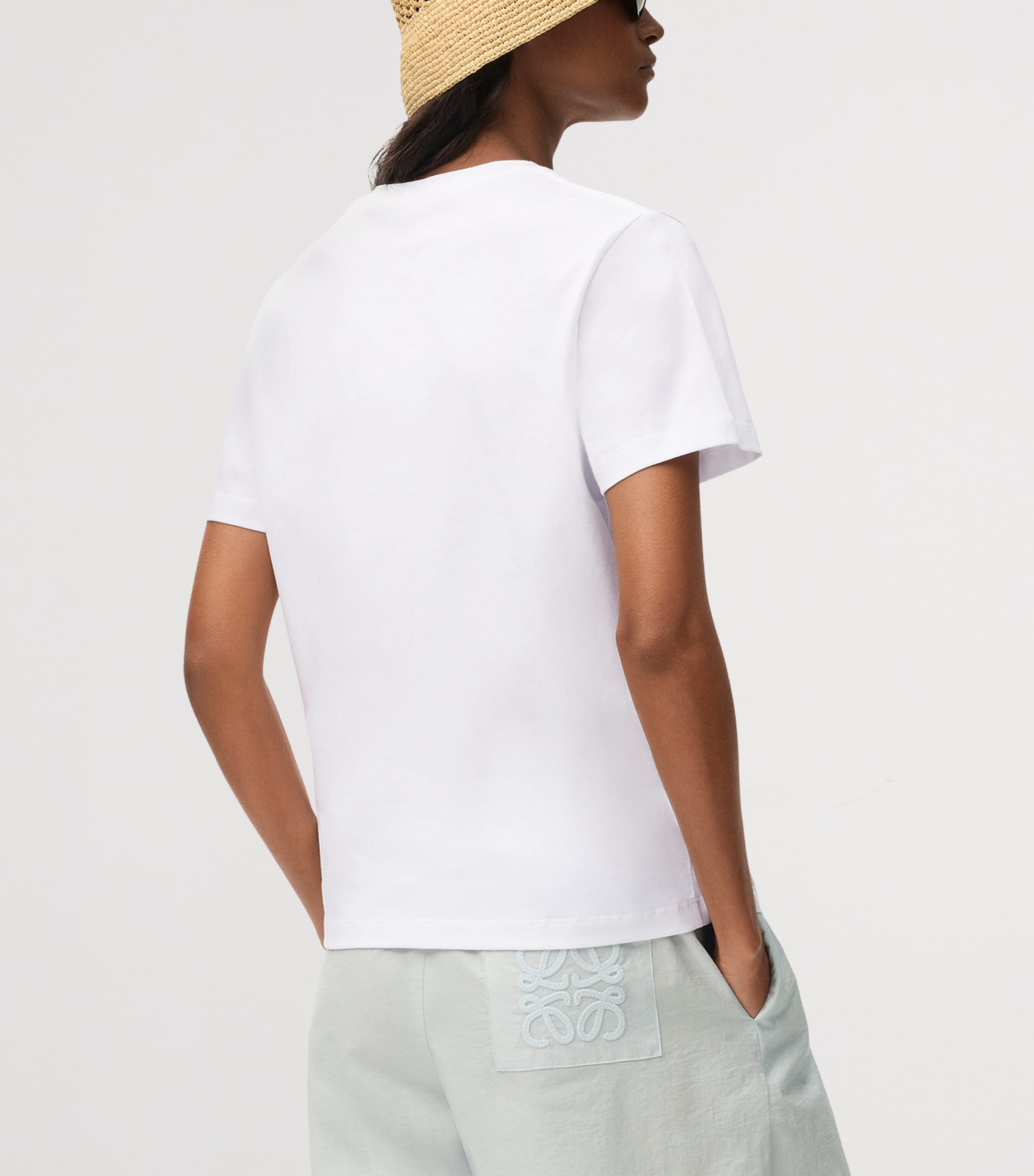LOEWE Womens x Paula’s Ibiza Stretch-Cotton Anagram T-Shirt White Image 4