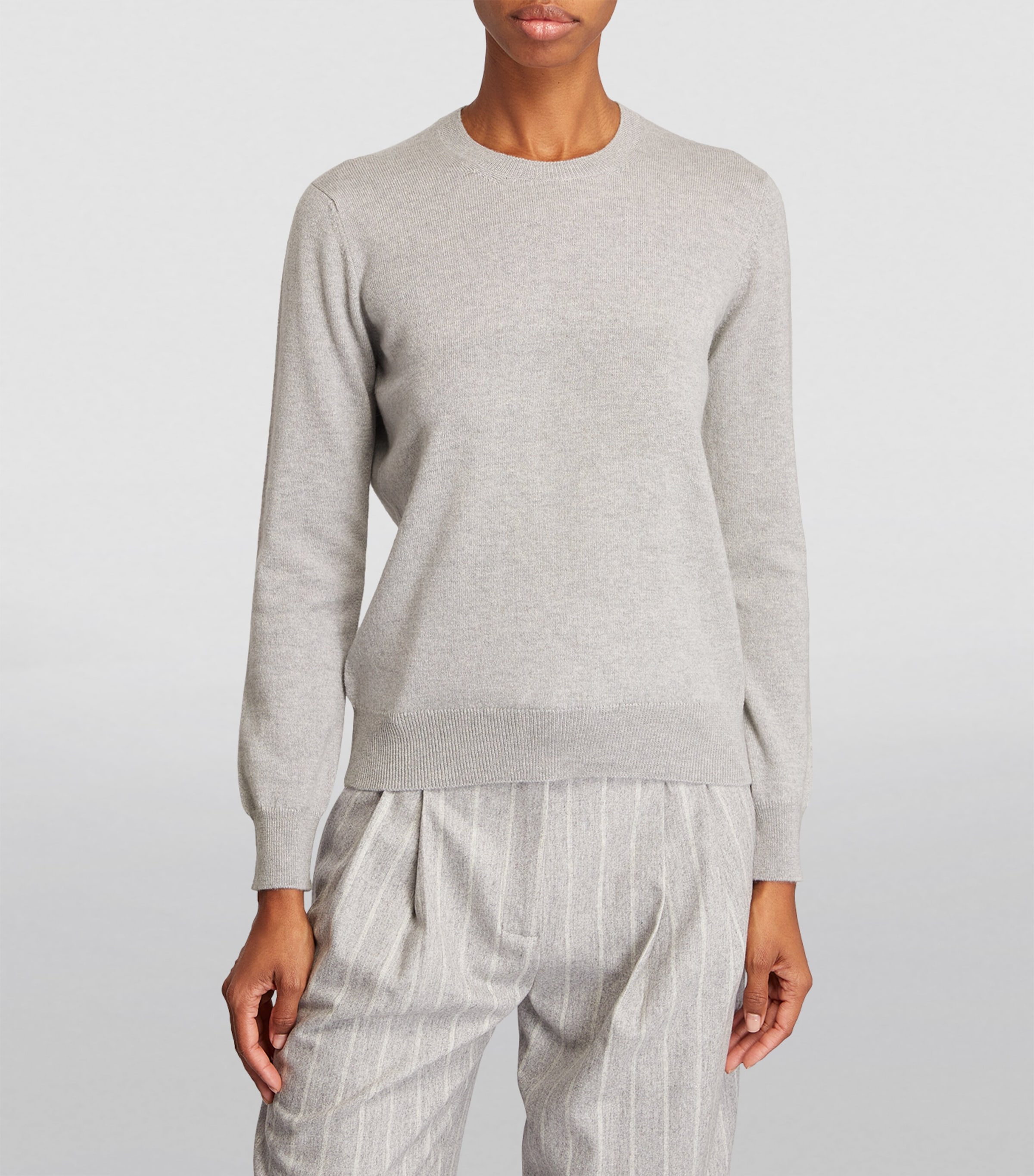 Harrods Womens Cashmere Crew-Neck Sweater Pale Grey Marl Image 3