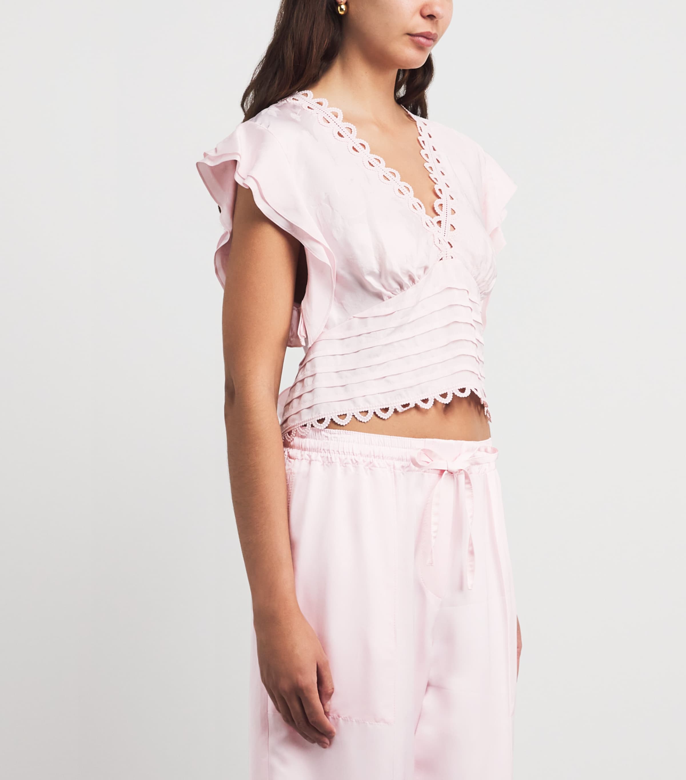 Sandro Paris Womens Tie-Back Crop Top Pink Image 4
