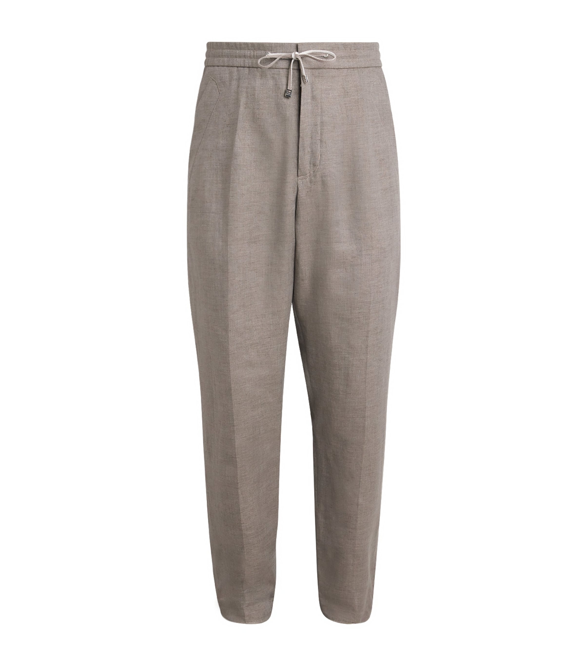 Brett Johnson Linen Drawstring Trousers In Grey