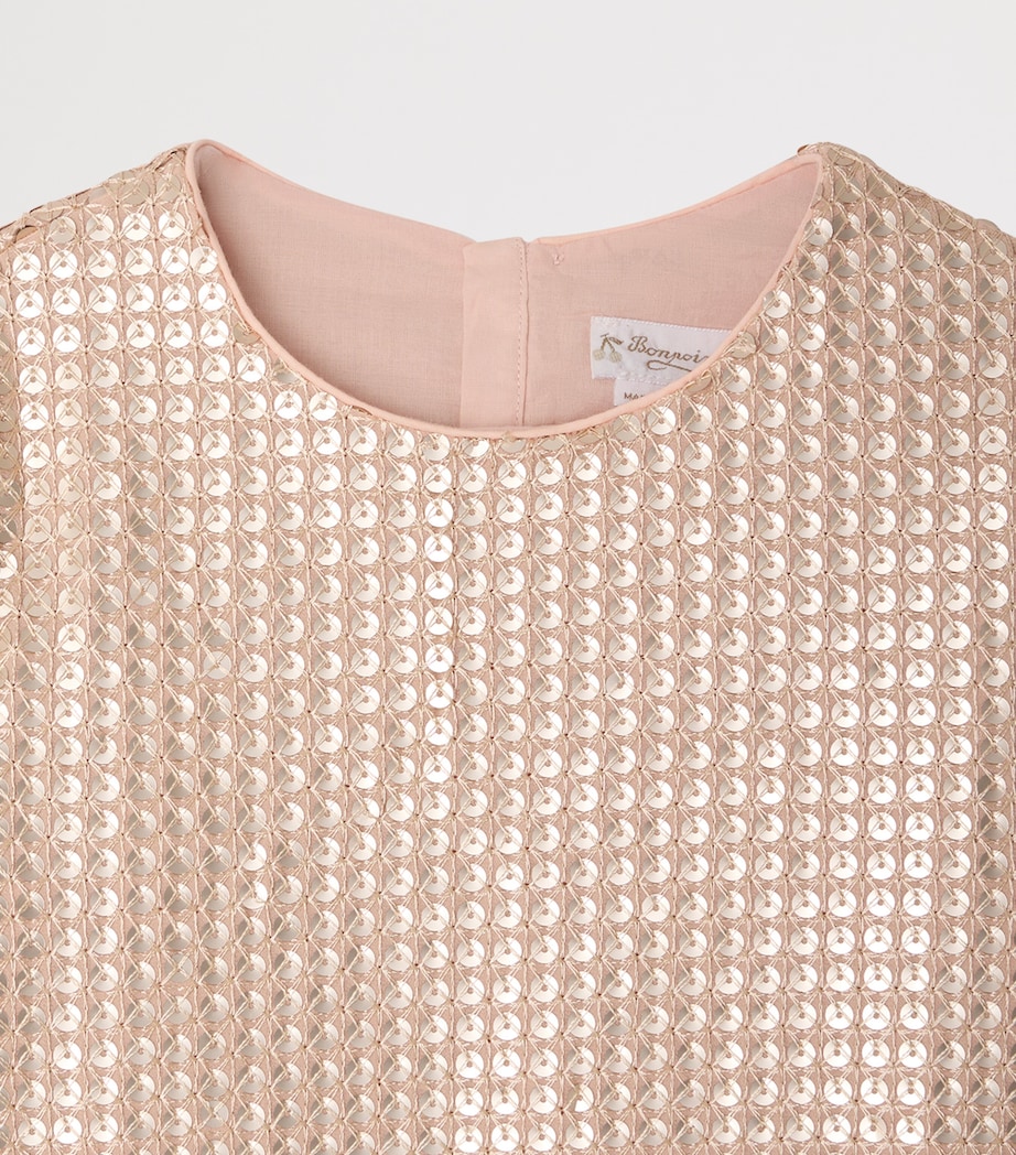Bonpoint Sequinned Mini Dress (10-14 Years) Beige Rose Image 3