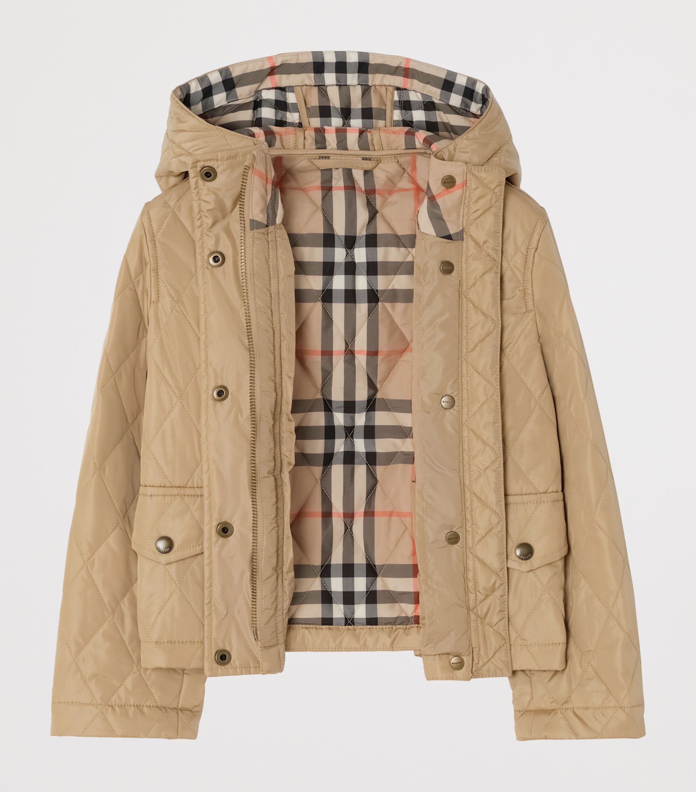 Burberry Kids Quilted Hooded Parka (4-12 Years) Flax Image 2