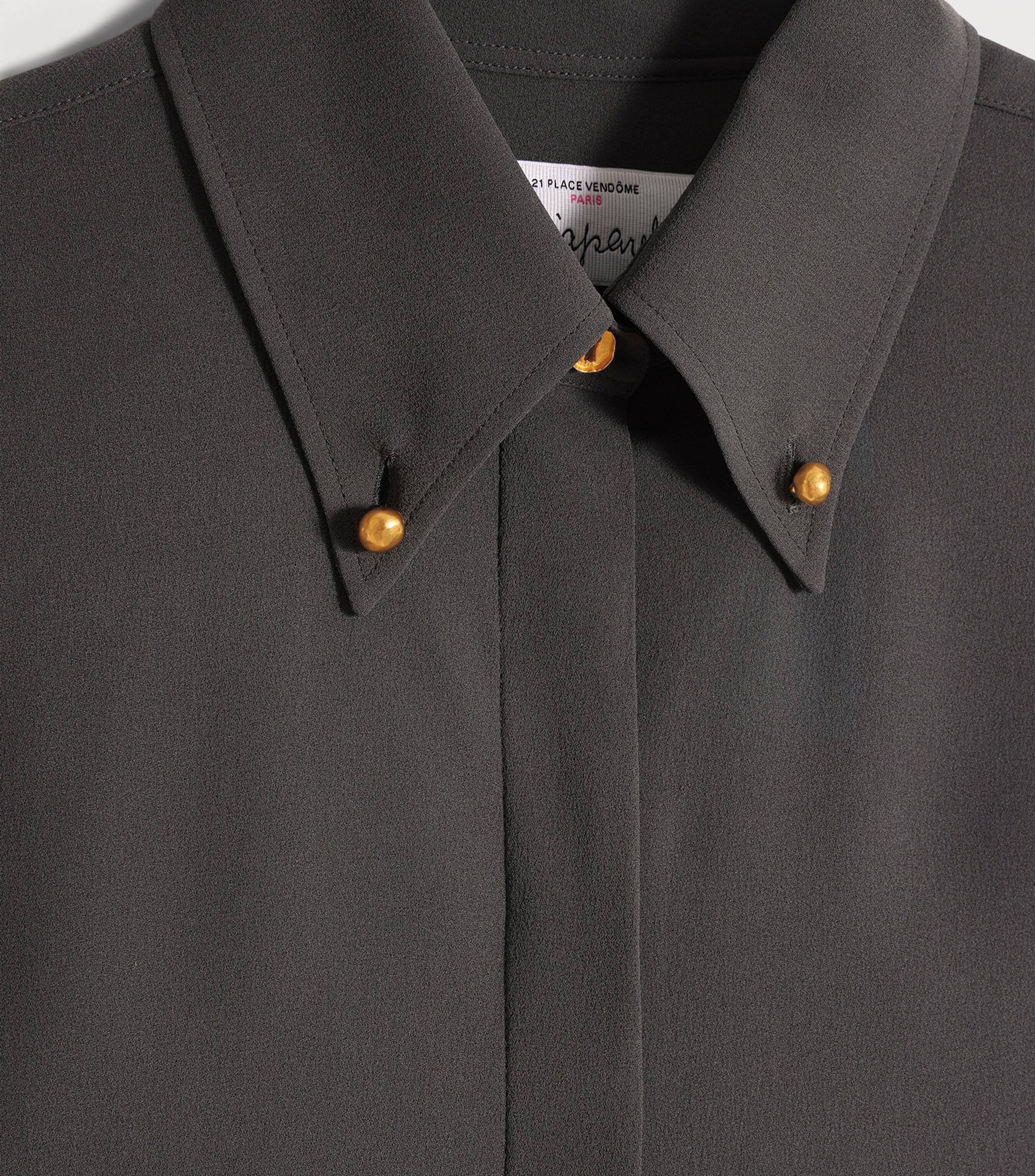 Silk Fitted Button-Down Shirt 999 BLACK Image 6