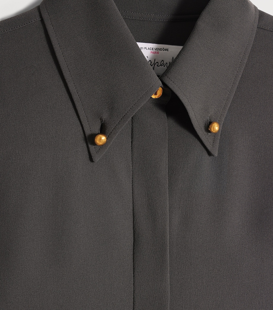 Silk Fitted Button-Down Shirt 999 BLACK Image 6