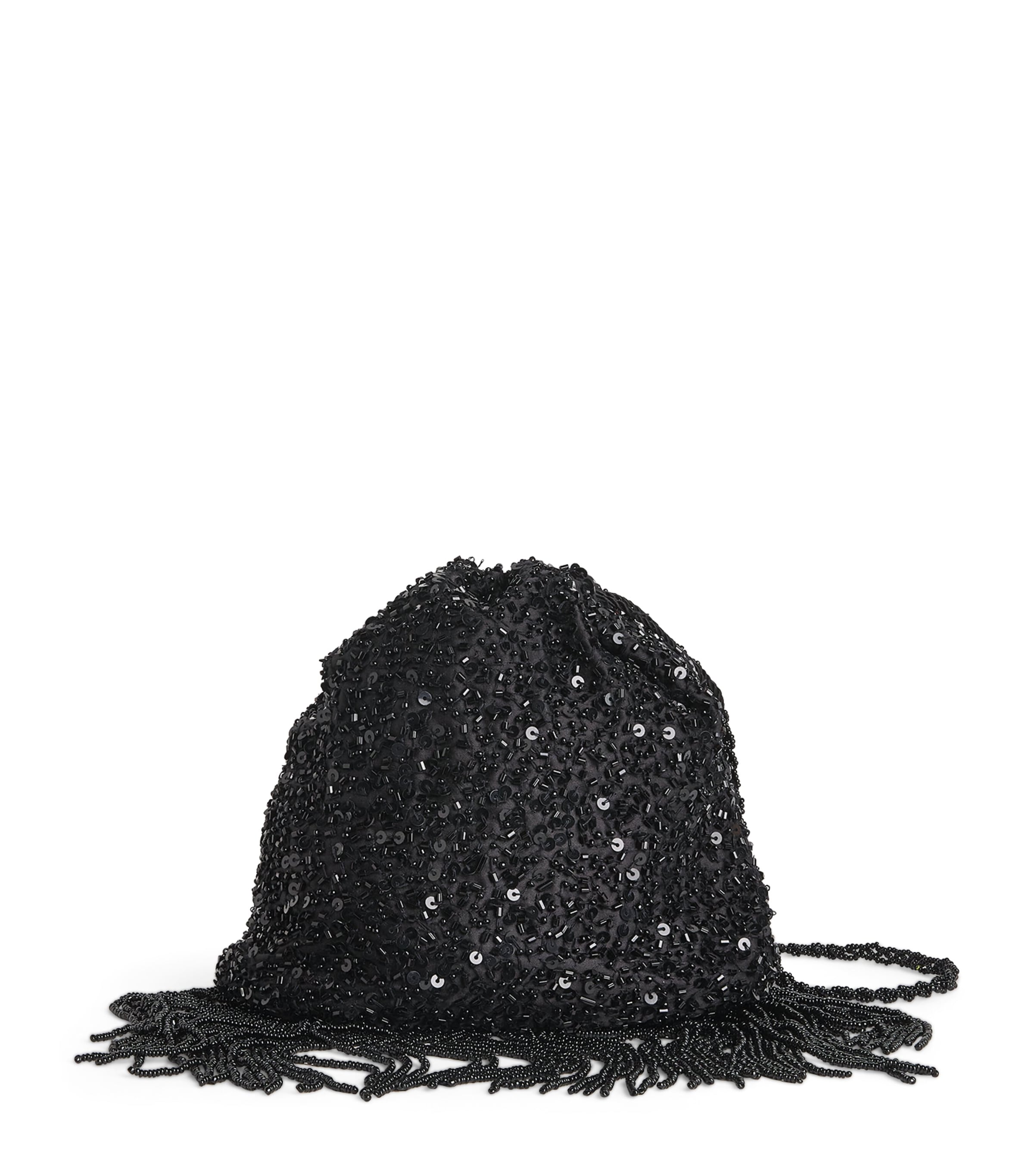 Rixo Silk Satin Orla Embellished Clutch Bag Scatter Embell Black Image 1
