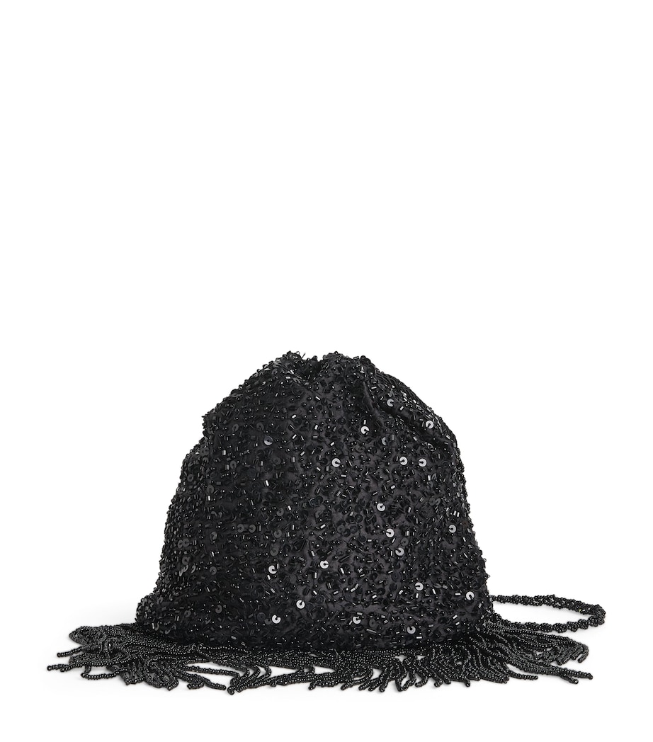 Rixo Silk Satin Orla Embellished Clutch Bag Scatter Embell Black Image 1