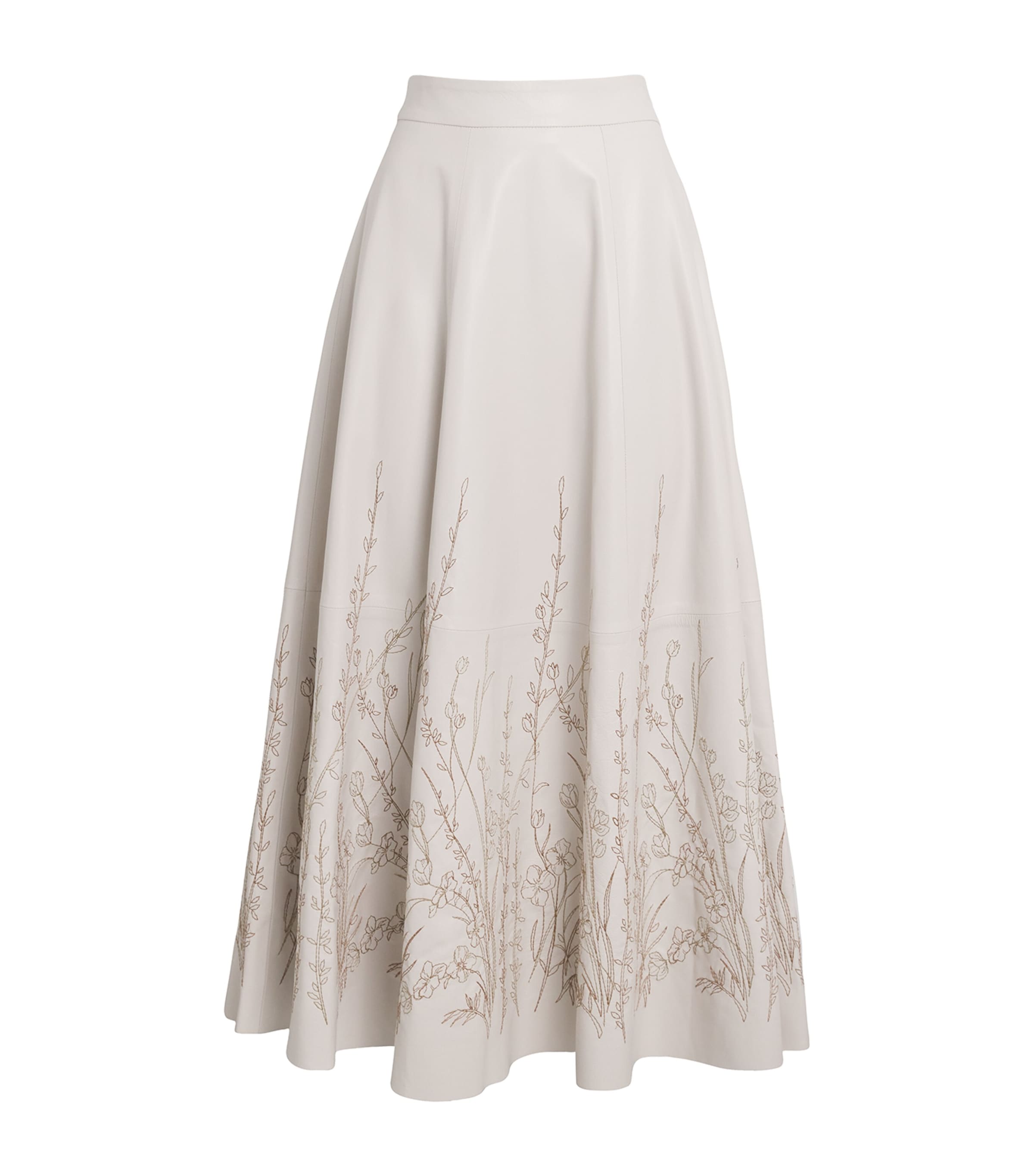 Eleventy Leather Embroidered Midi Skirt