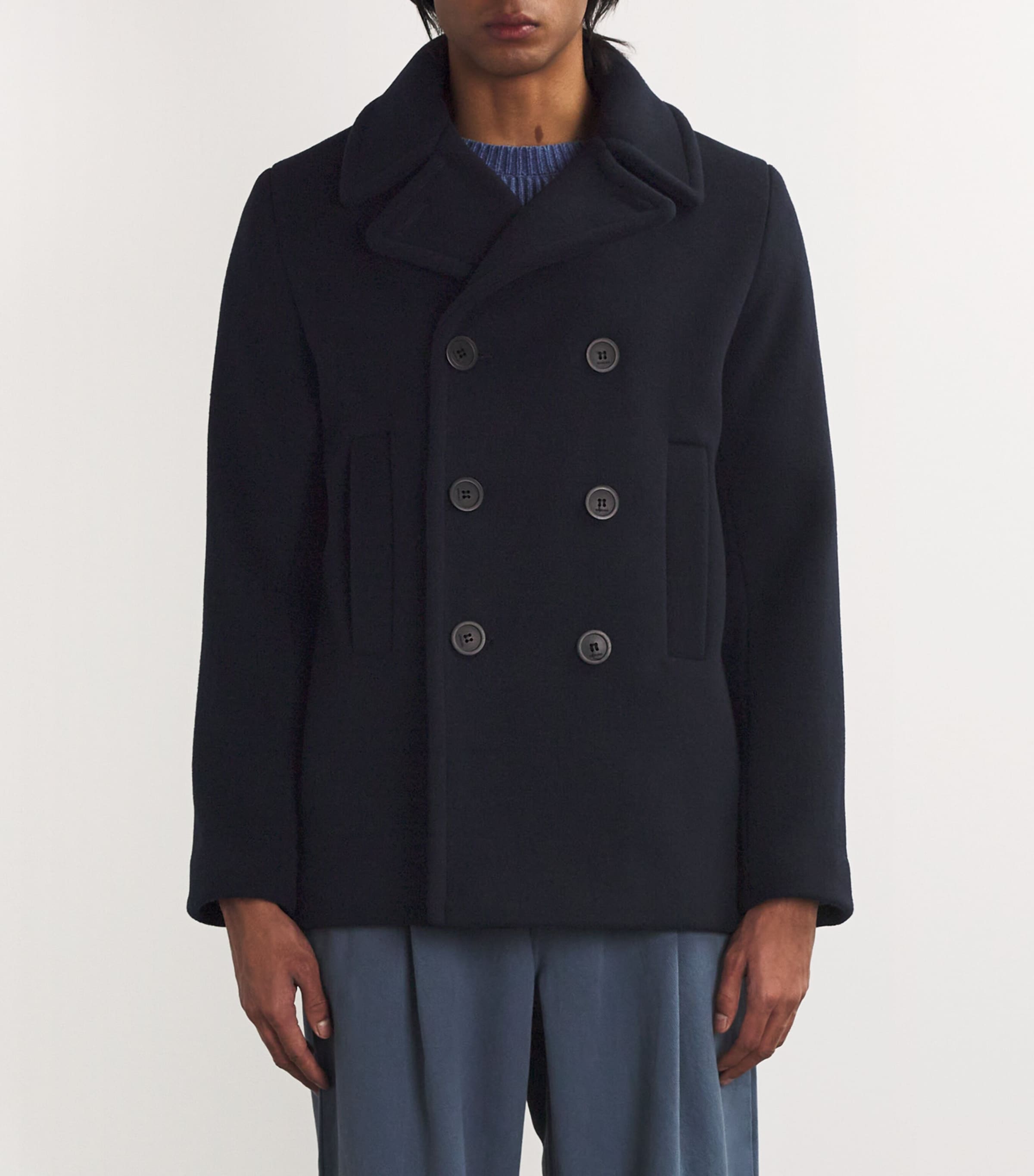 Sandro Paris Mens Wool-Blend Peacoat Navy Blue Image 3
