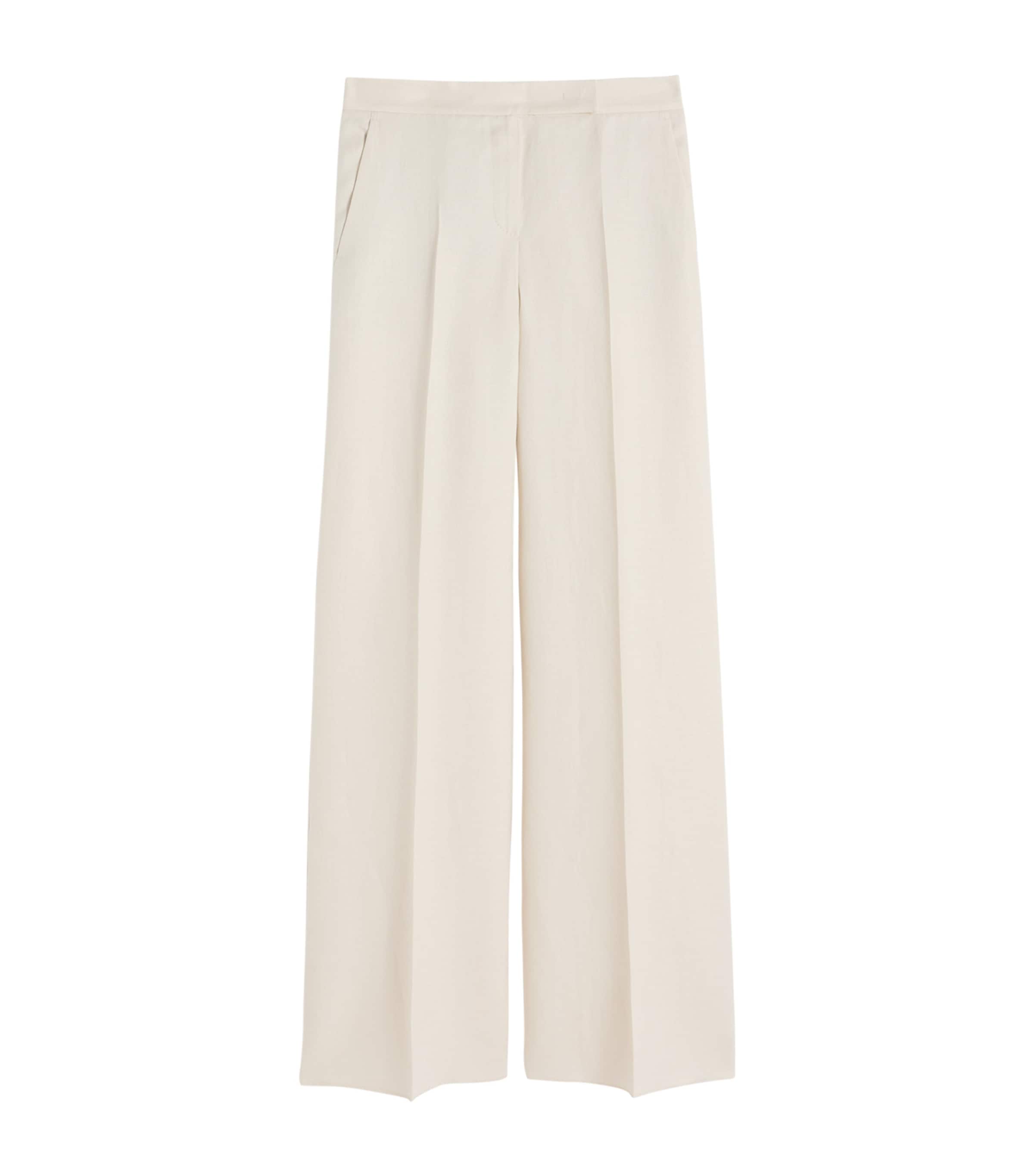 Max Mara Womens Linen Wide-Leg Trousers Beige Image 1