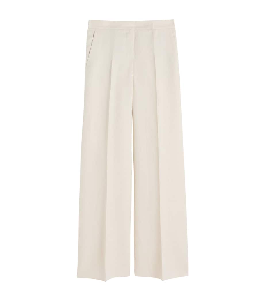 Max Mara Womens Linen Wide-Leg Trousers Beige Image 1