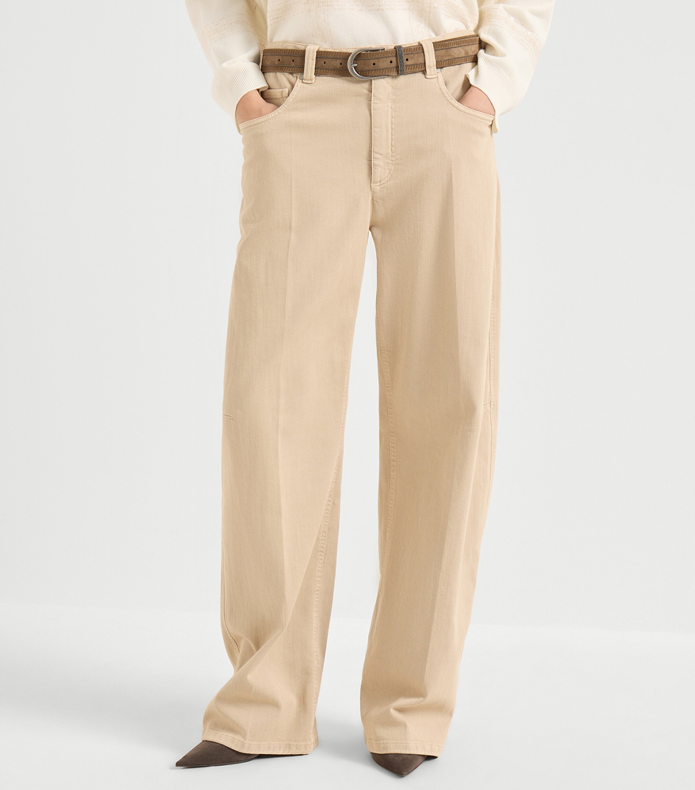 Brunello Cucinelli Womens Garment-Dyed Wide-Leg Jeans Image 3
