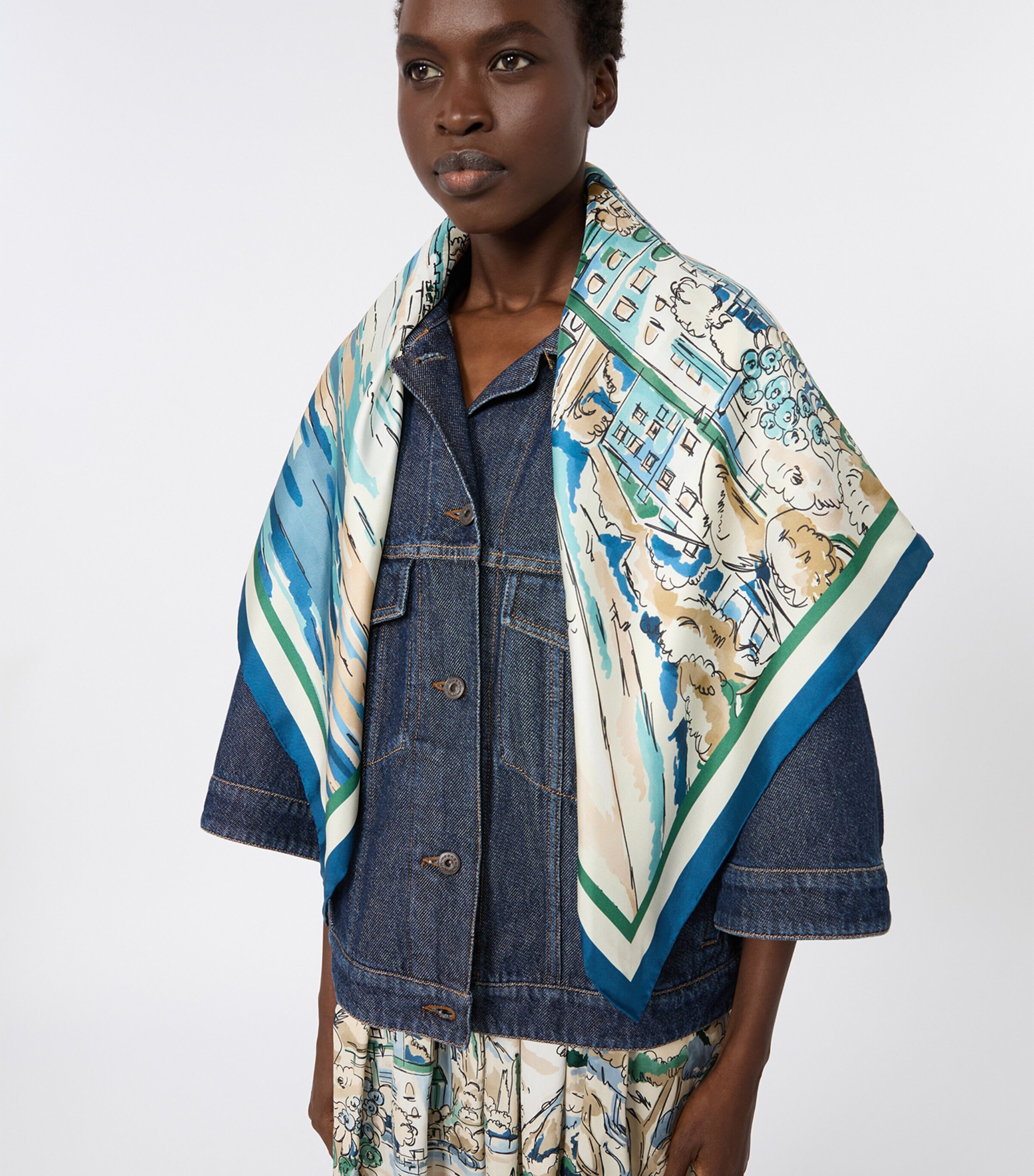 Weekend Max Mara Silk Lake Print Scarf China Blue Image 2