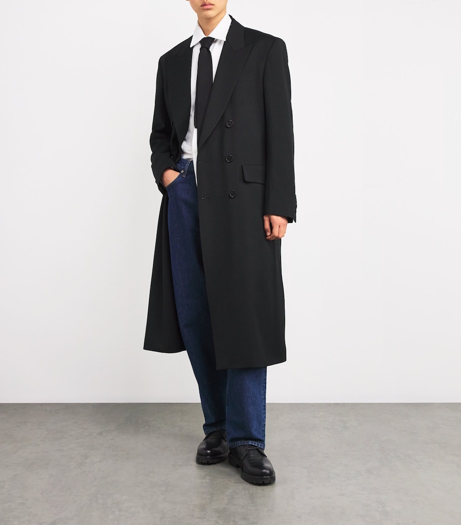 Virgin Wool Double-Breasted Overcoat BLACK Image 2