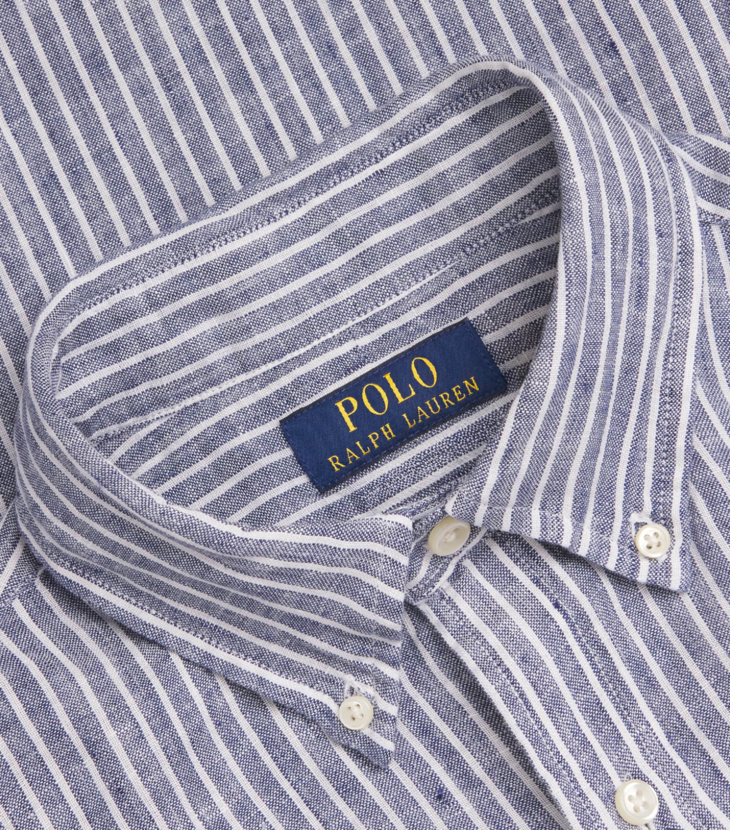 Polo Ralph Lauren Mens Linen Custom-Fit Stripe Shirt Clssc Nvy Whte Image 6