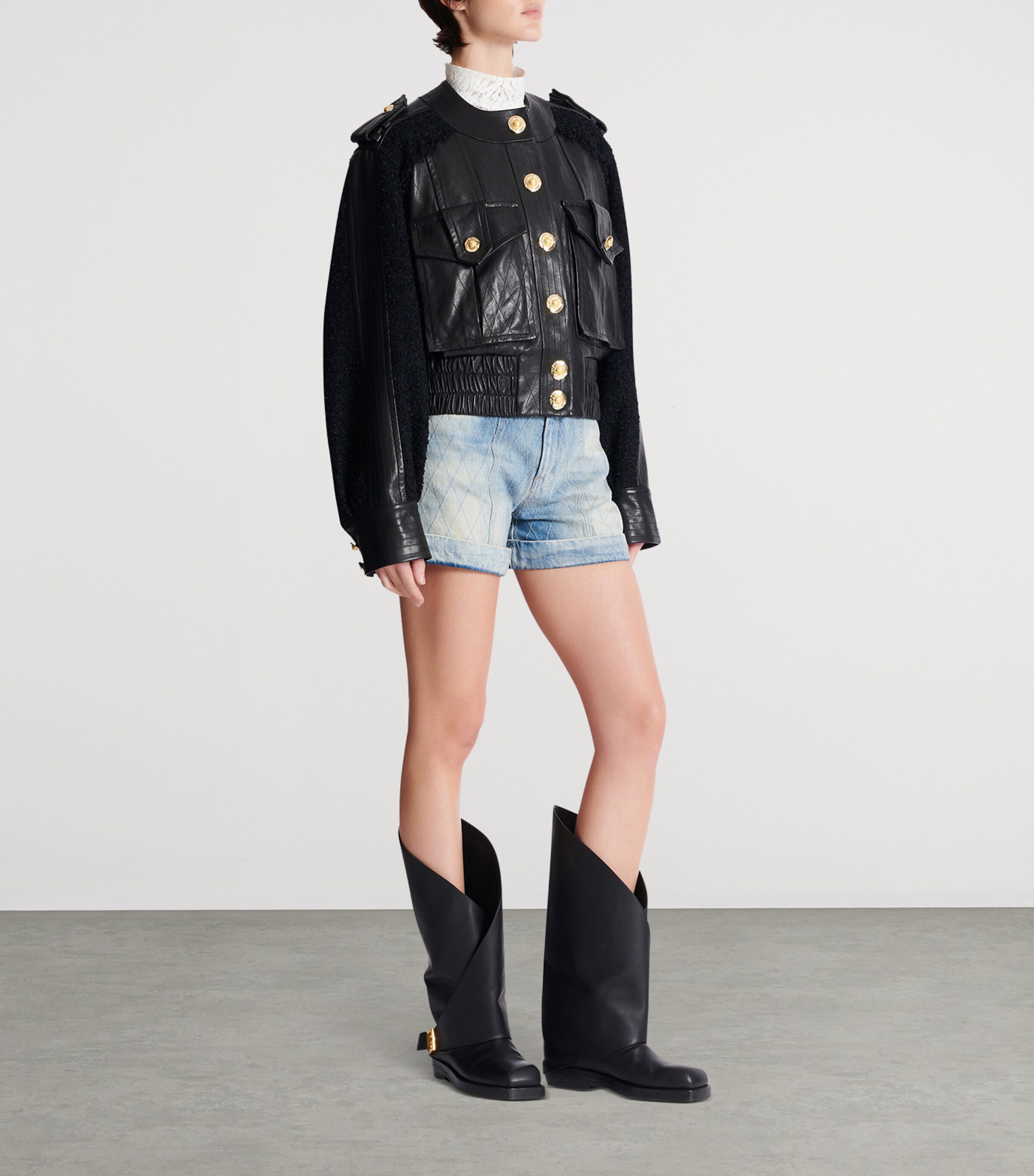 Tweed-Trim Leather Jacket EAP NOIR/NOIR Image 7