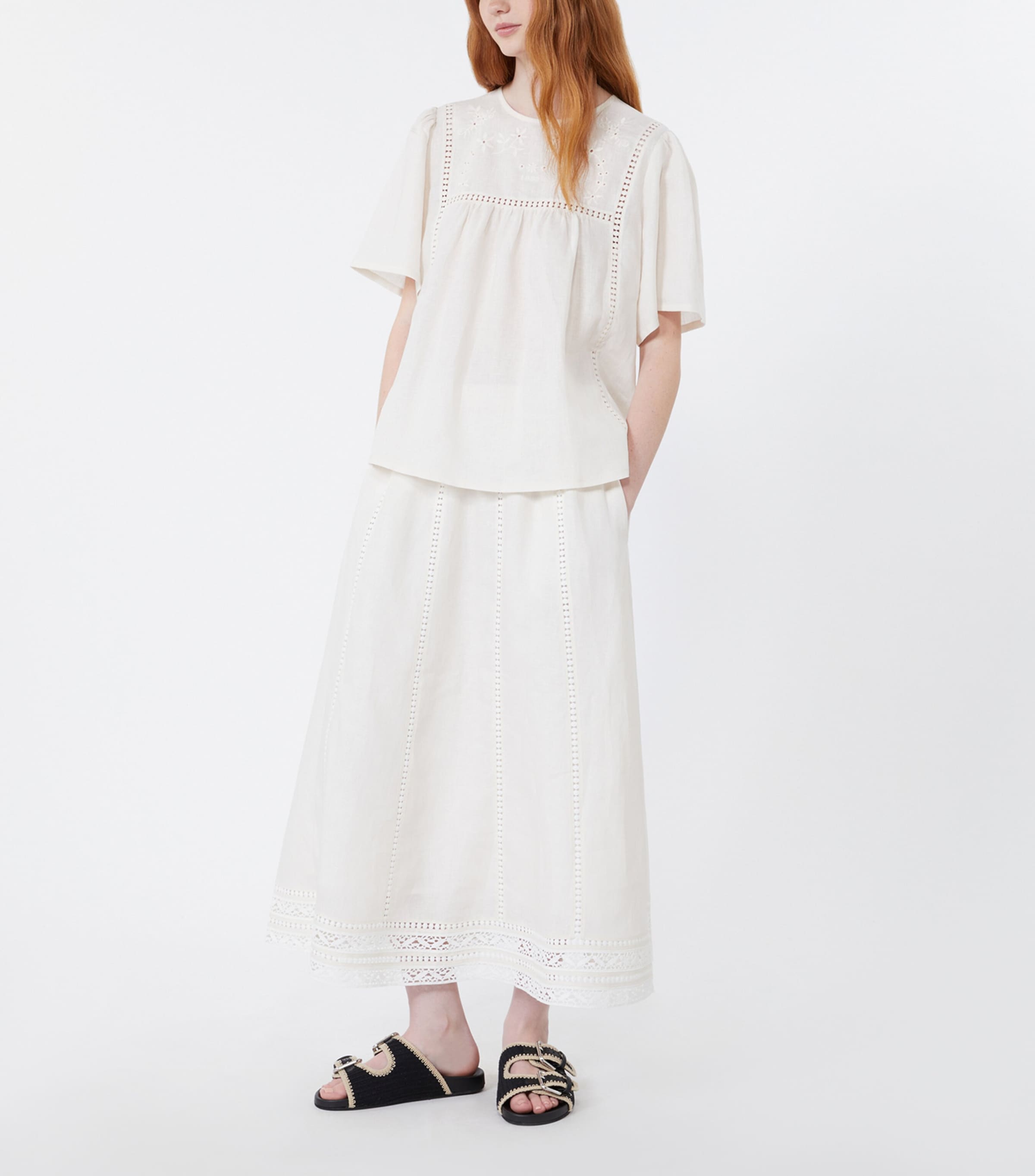 Weekend Max Mara Womens Linen Floral-Embroidered Top Ecru Image 2
