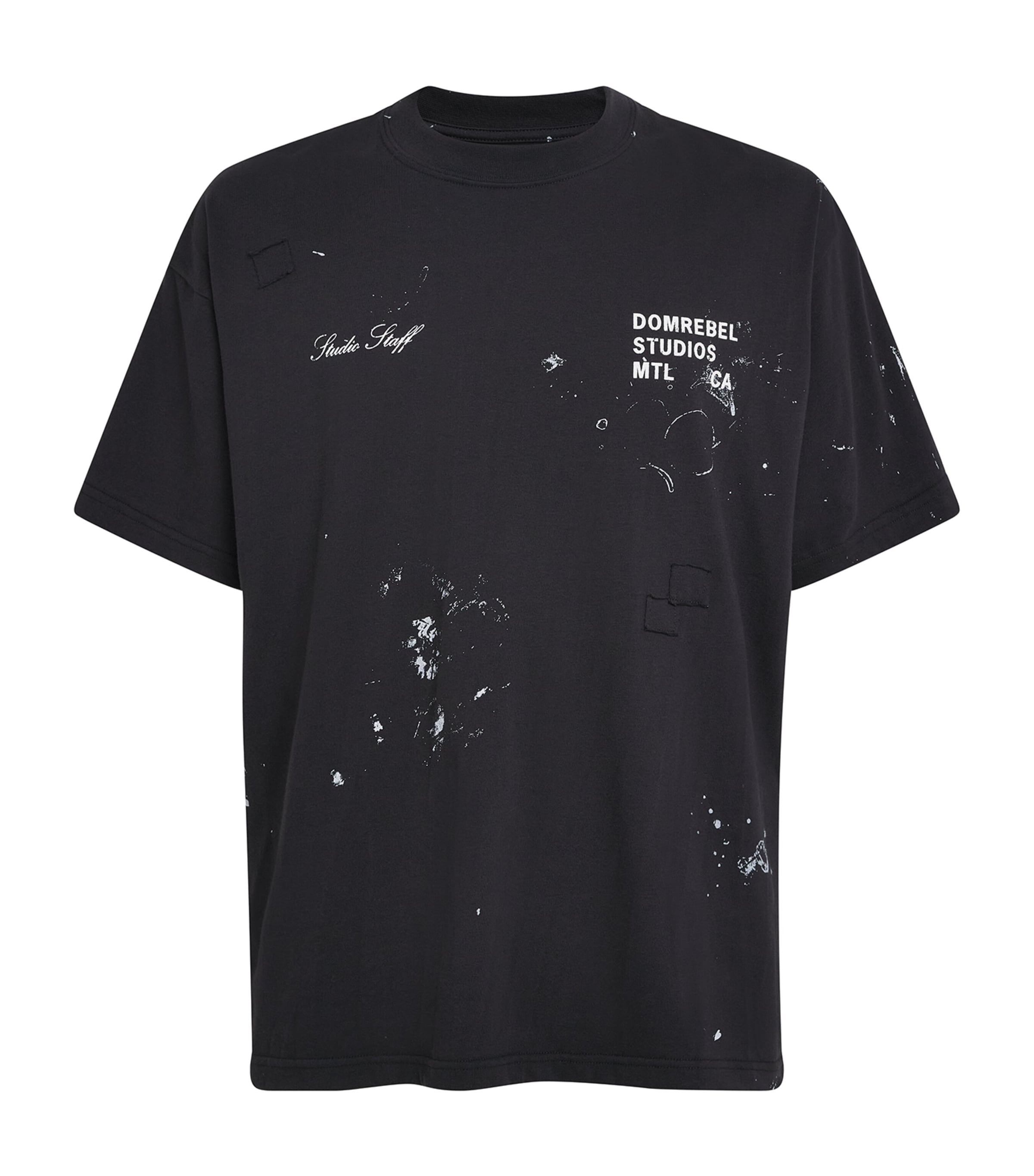 Domrebel Cotton Paint-splatter Staff T-shirt In Black