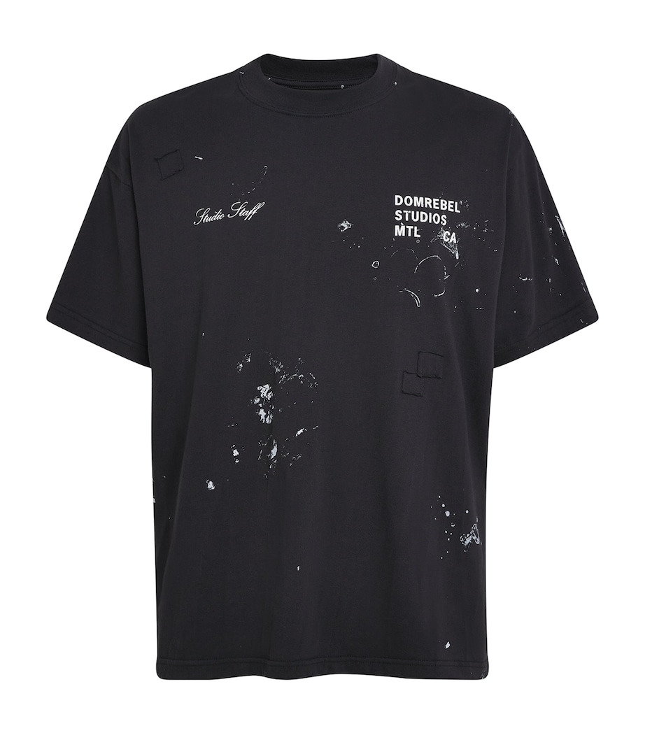 Cotton Paint-Splatter Staff T-Shirt OLD BLACK Image 1