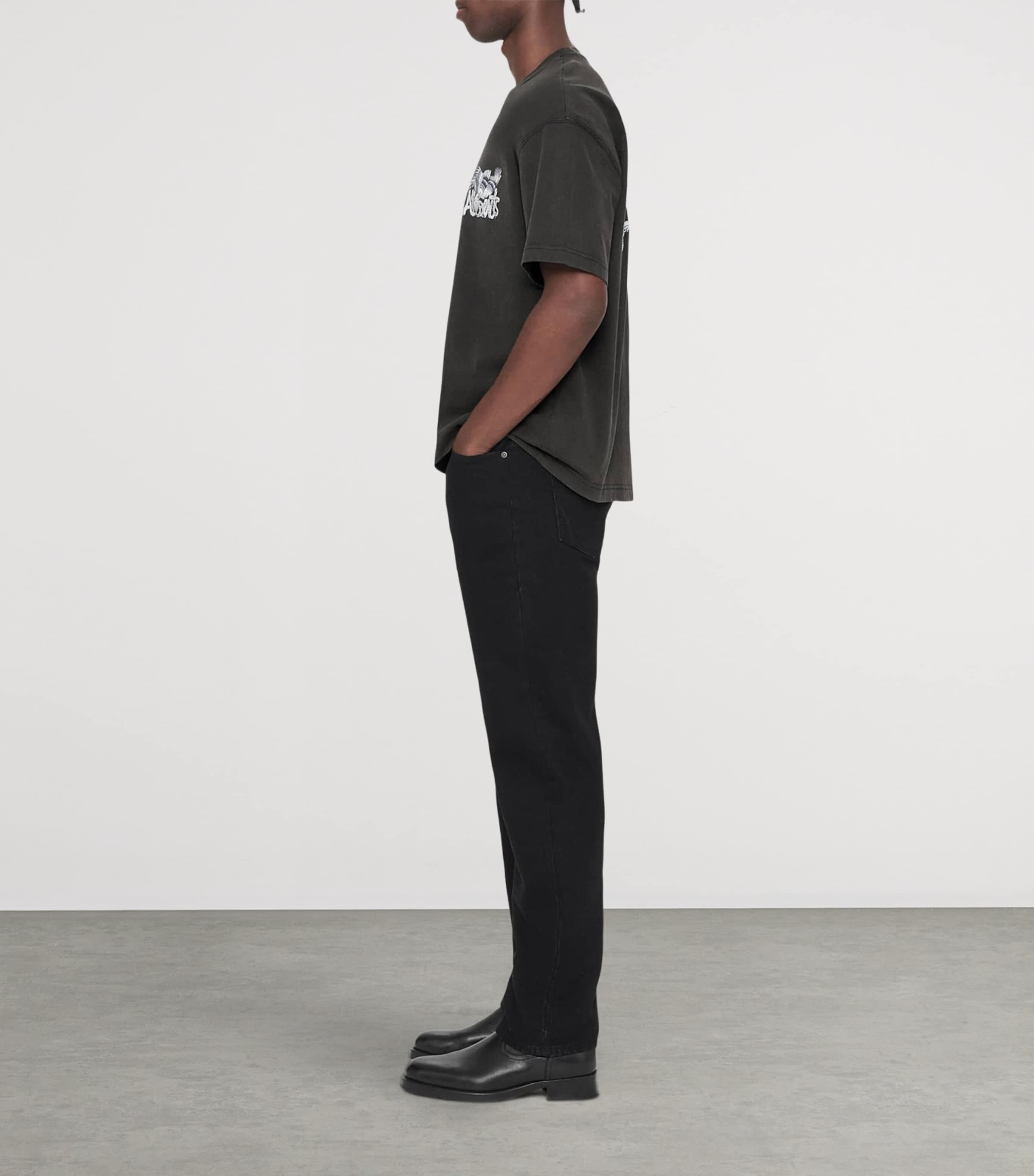 AllSaints Mens Organic Cotton Battles T-Shirt Washed Black Image 8