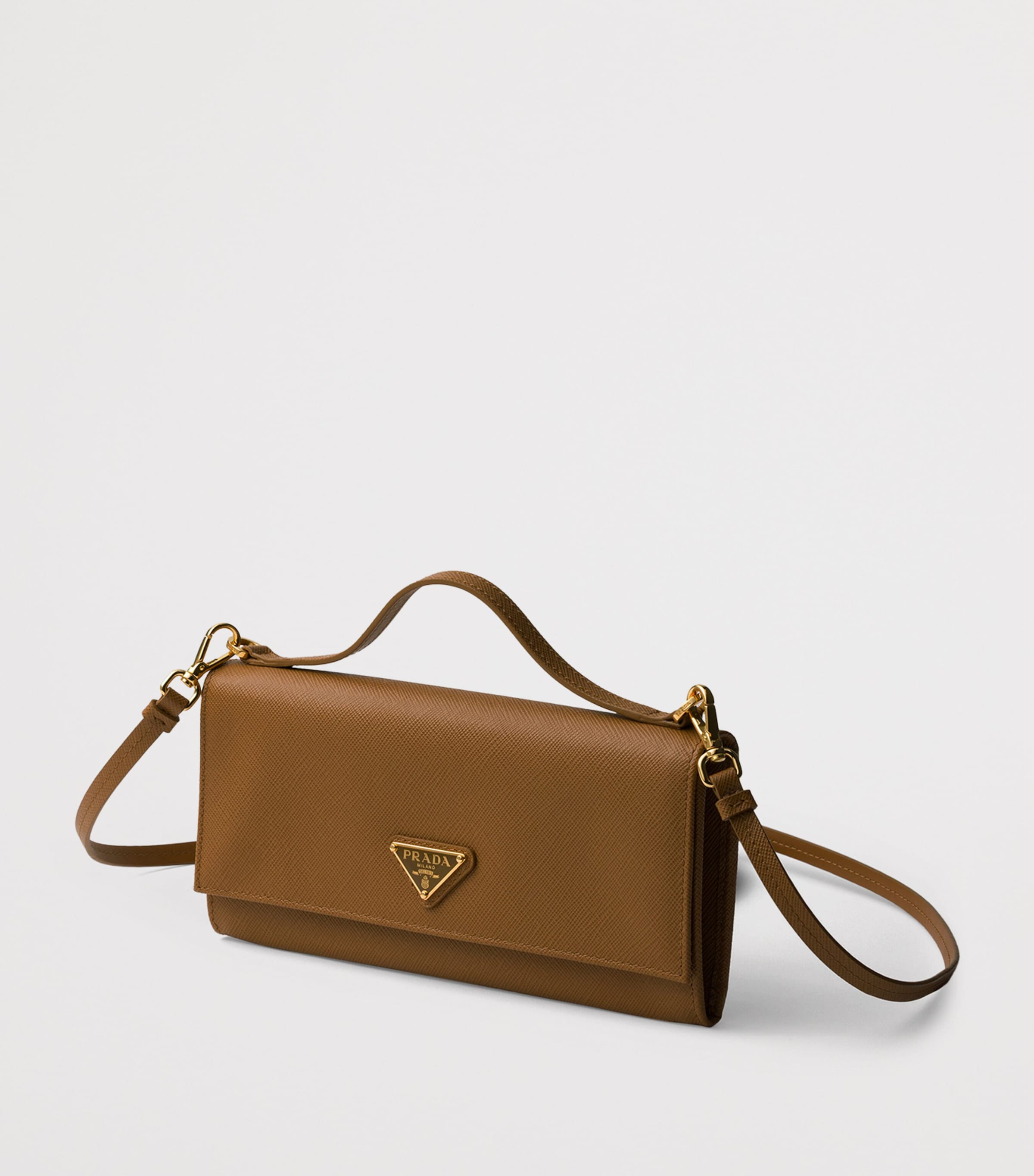 Prada Saffiano Leather Wallet with Shoulder Strap Brown Image 2