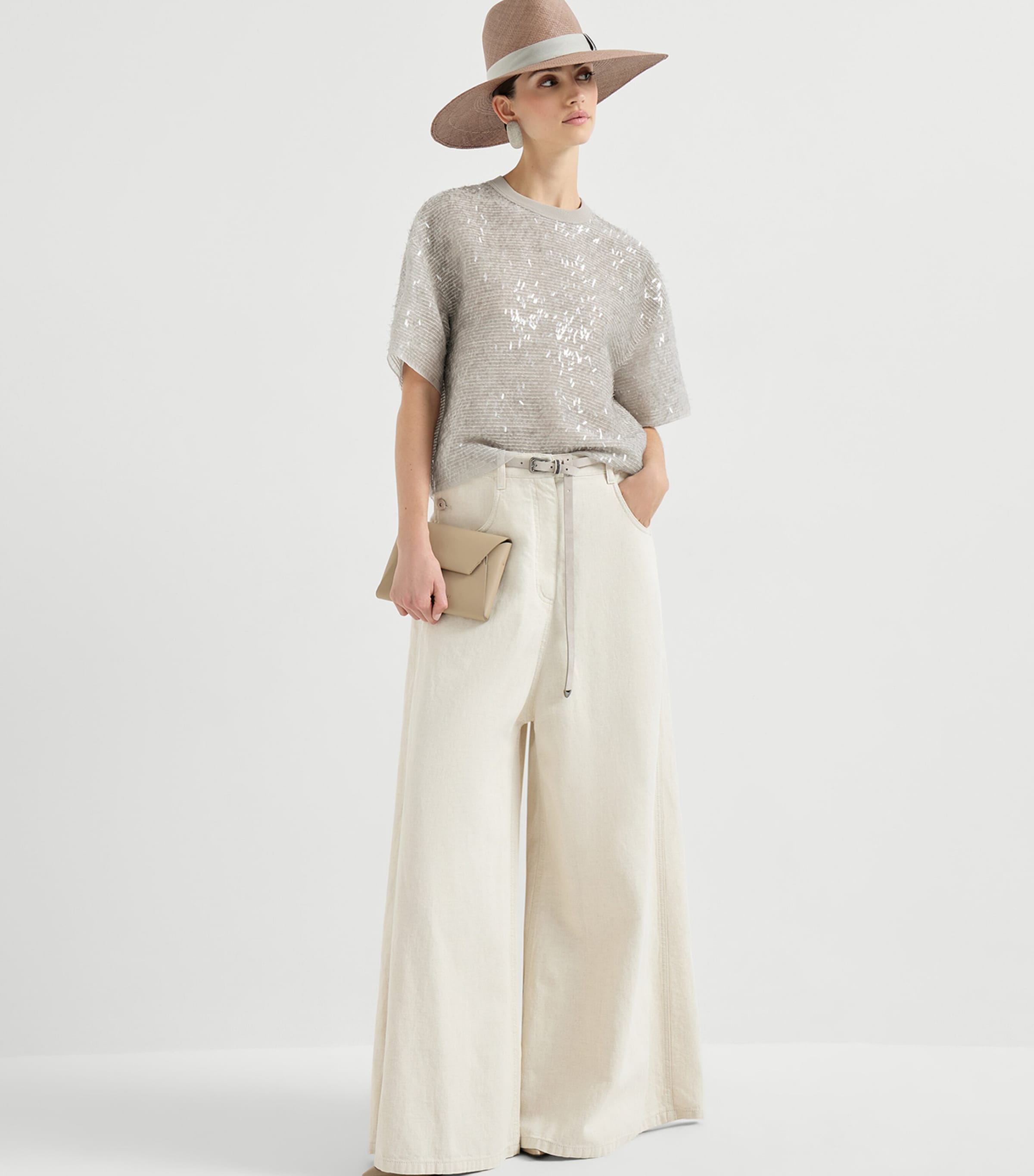 Brunello Cucinelli Womens Cotton-Linen Wide-Leg Trousers Image 5