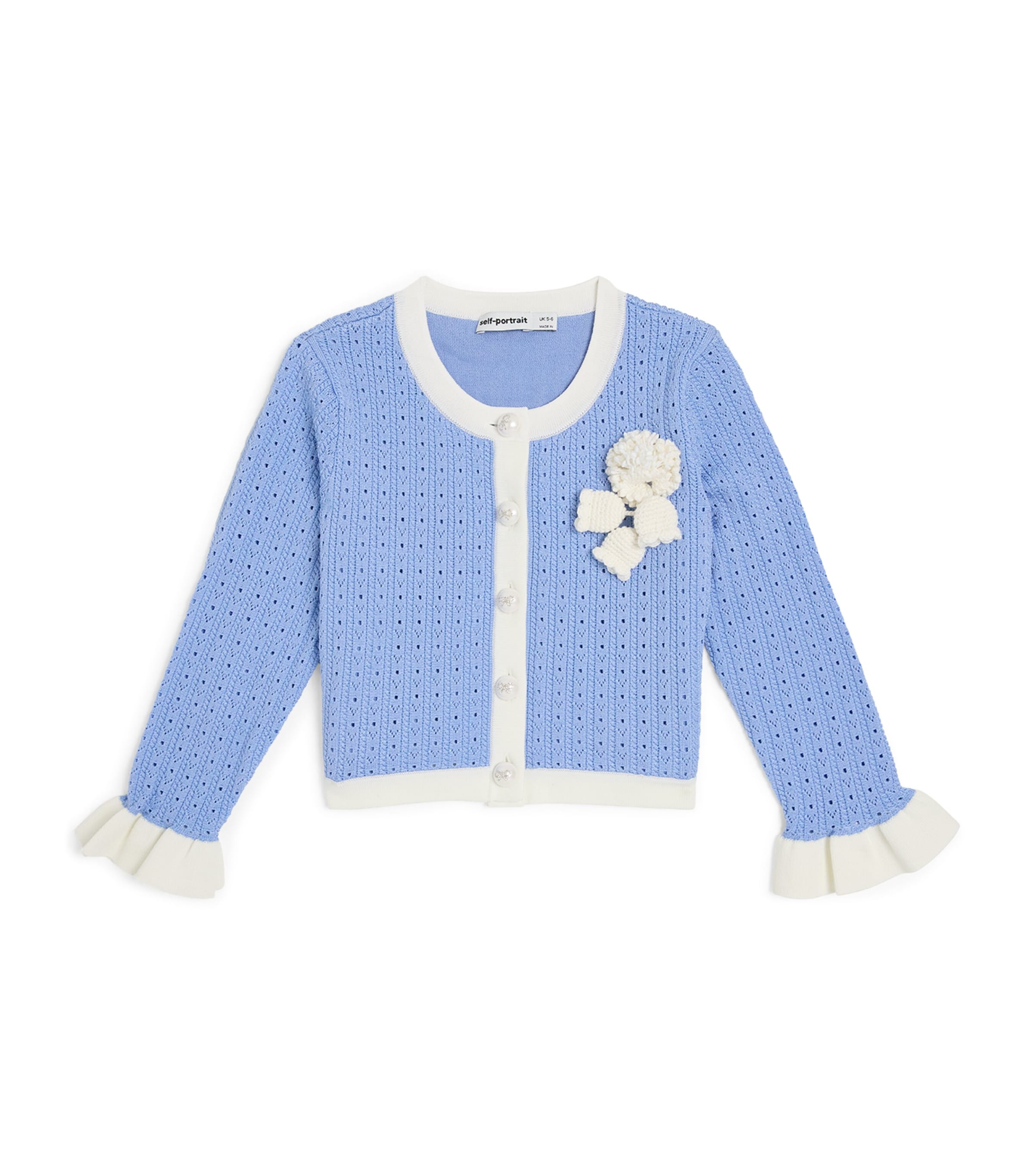 Self-Portrait Kids Pointelle Knitted Cardigan (3-12 Years) Blue Image 1