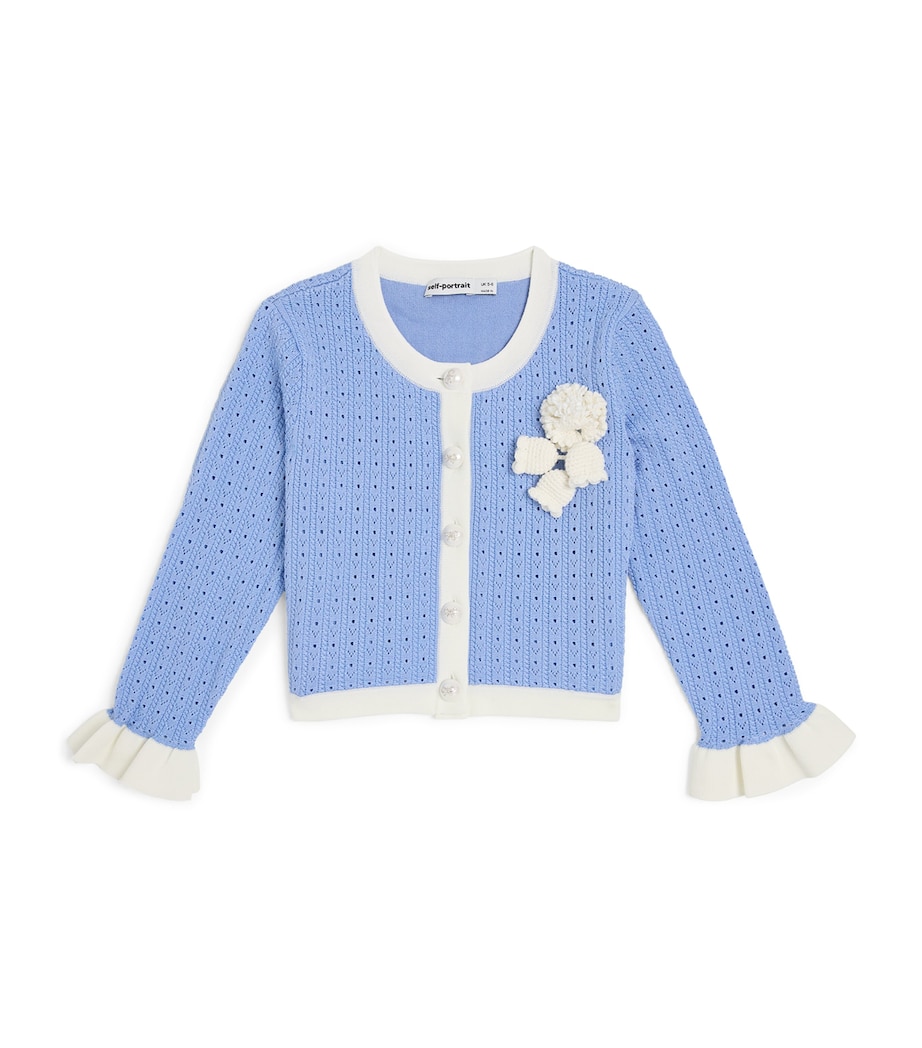 Self-Portrait Kids Pointelle Knitted Cardigan (3-12 Years) Blue Image 1