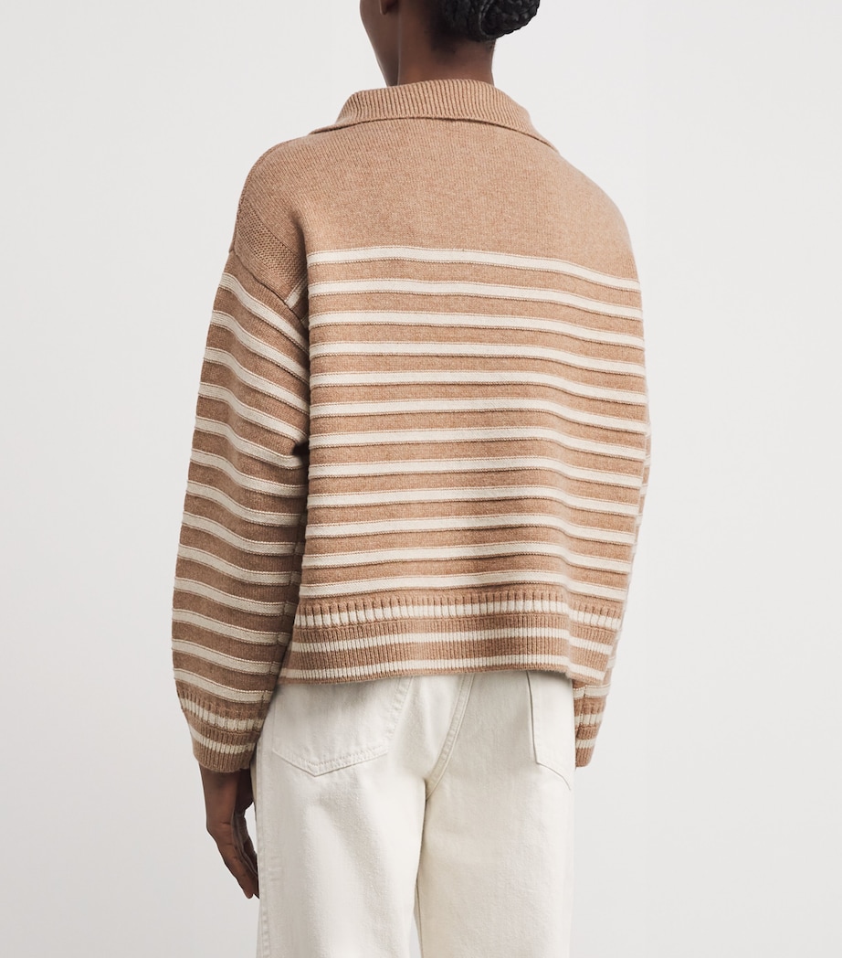Wool-Cashmere Stripe Raven Sweater CAMEL Image 4