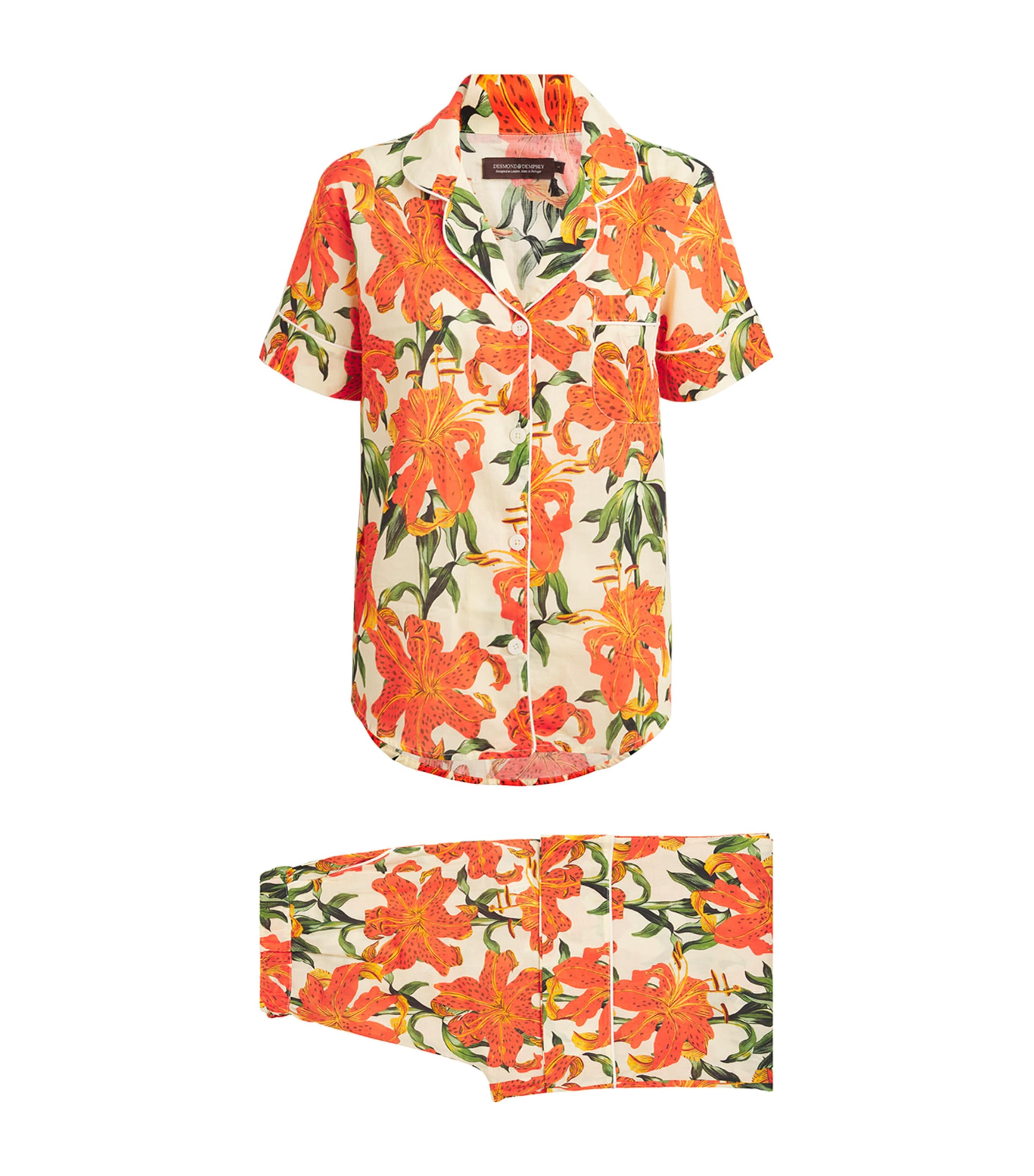 Shop Desmond & Dempsey Lilium Print Pyjama Set In Orange