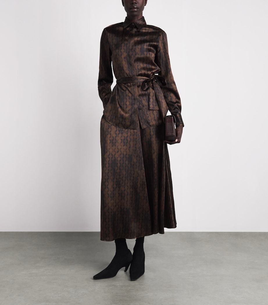 Kiton Womens Silk Geometric Shirt Brown & Black Print Image 2