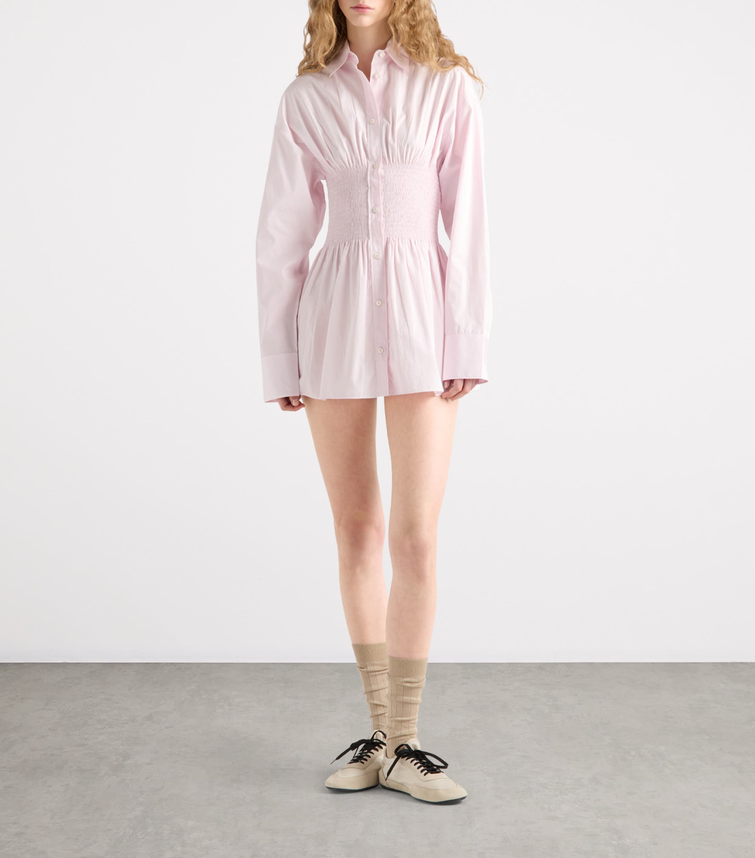 Prada Poplin Smocked-Waist Shirt Dress | Harrods UK