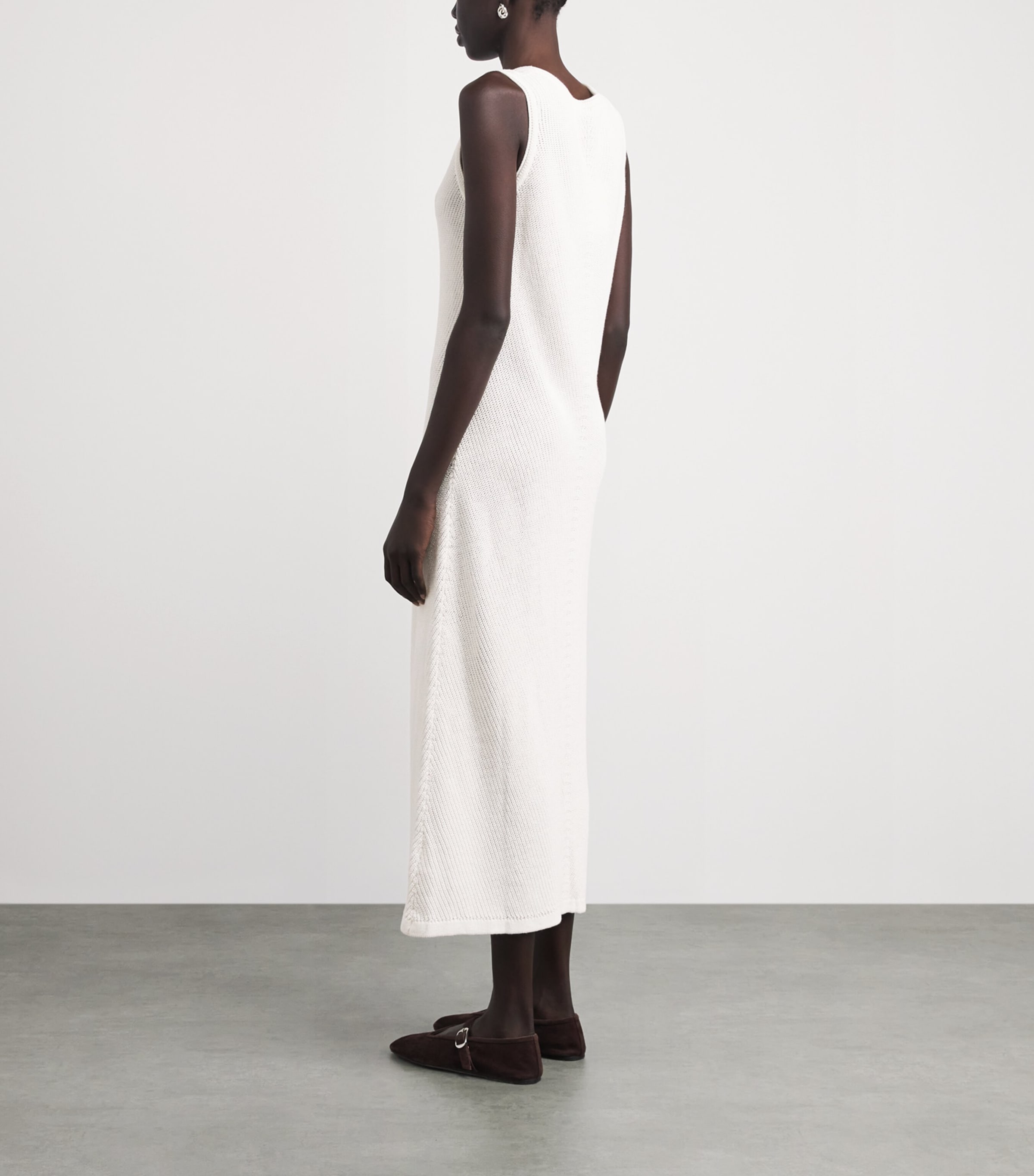Falke Womens Textured Boat-Neck Midi Dress Off White Image 4