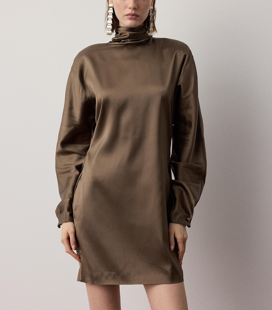 Ralph Lauren Collection Womens Satin High-Neck Candi Mini Dress Portobello Image 3