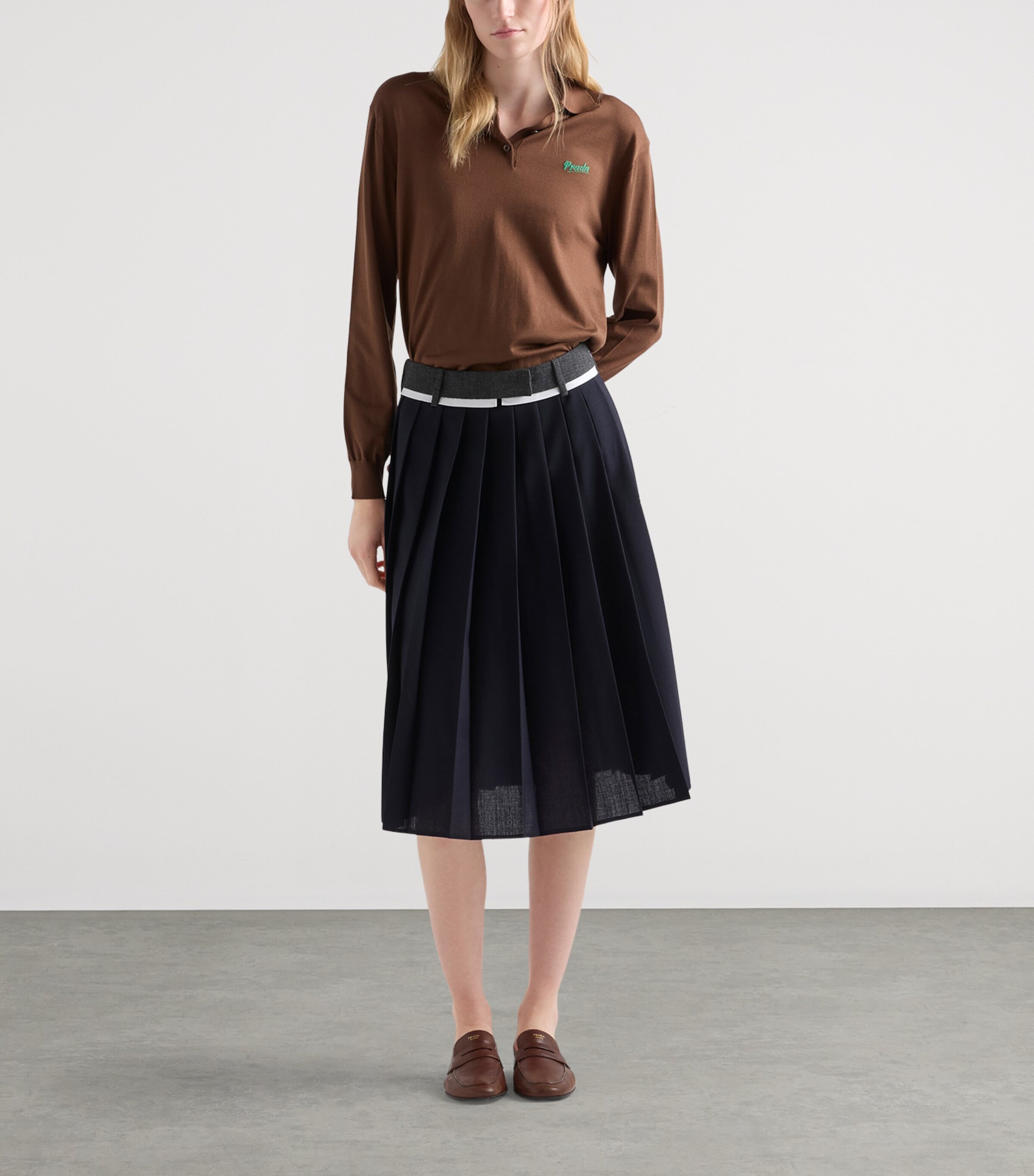 Prada Womens Silk-Blend Long-Sleeve Polo Shirt Image 2