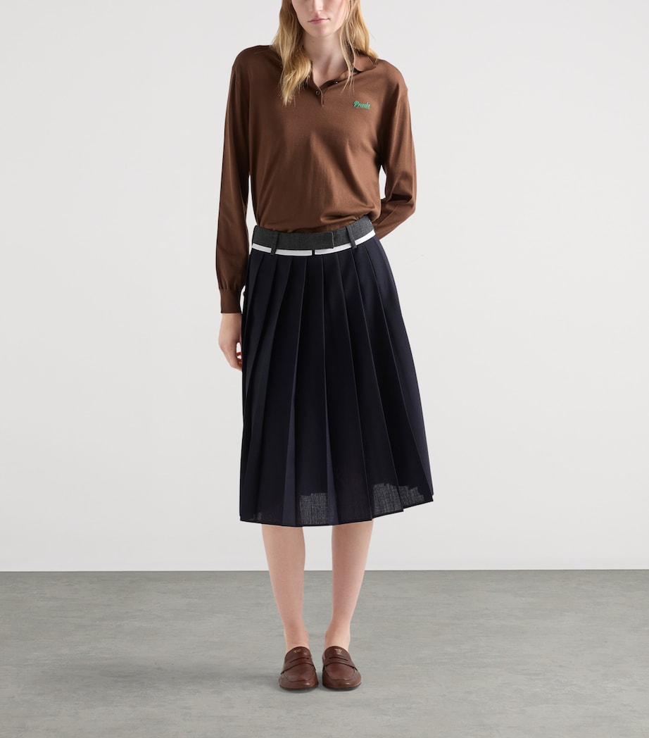 Prada Womens Silk-Blend Long-Sleeve Polo Shirt Image 2