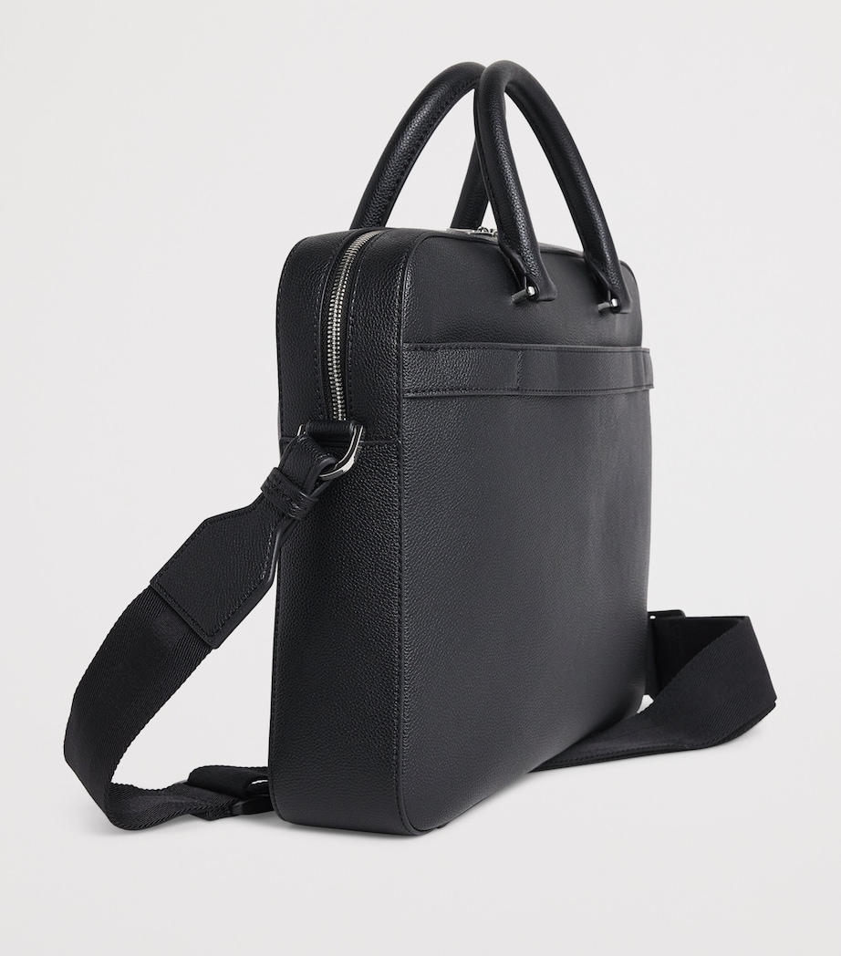 BOSS Grained Leather Briefcase Black Image 5