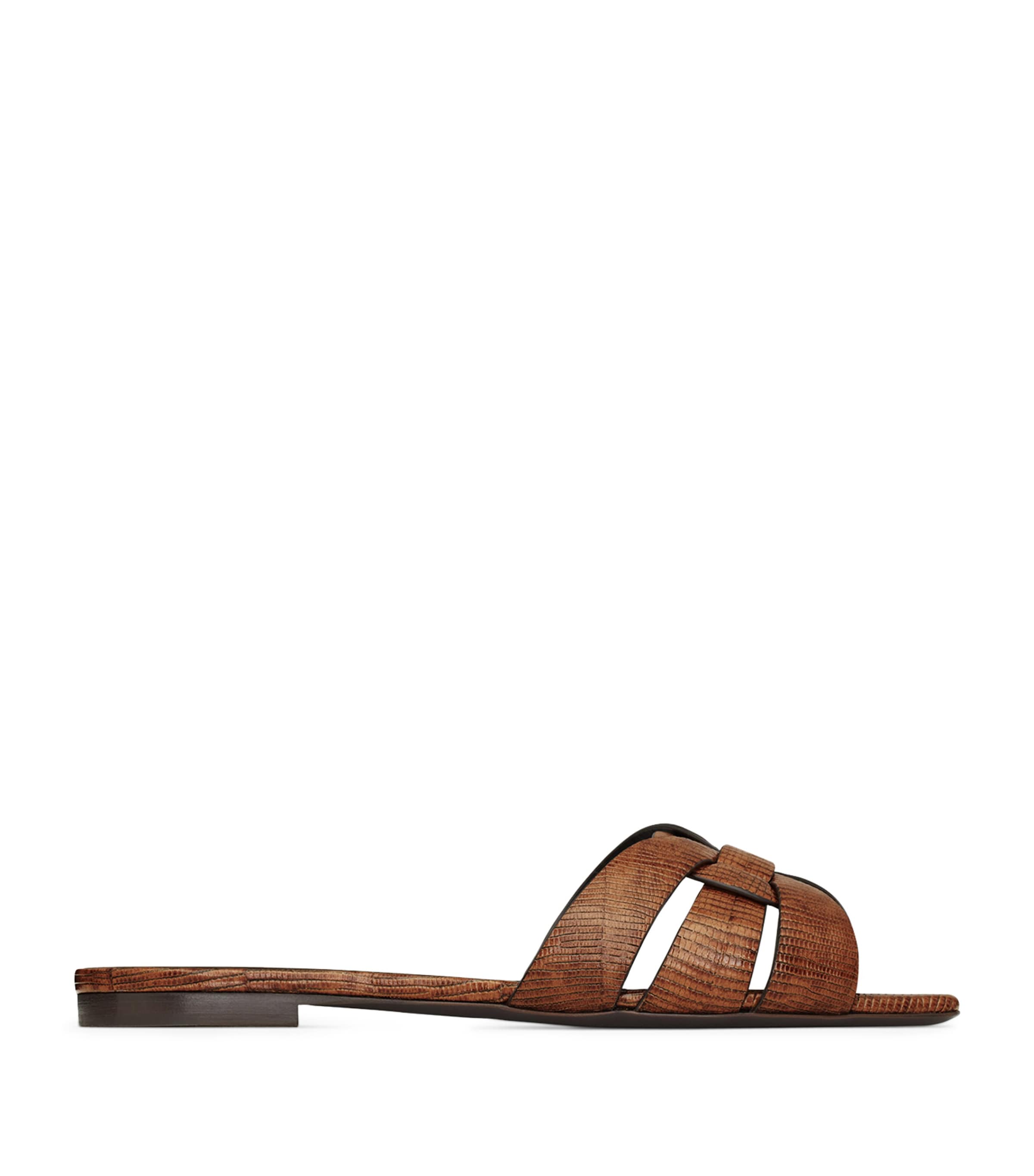 Saint Laurent Tribute Suede Flat Slide Sandals In Brown