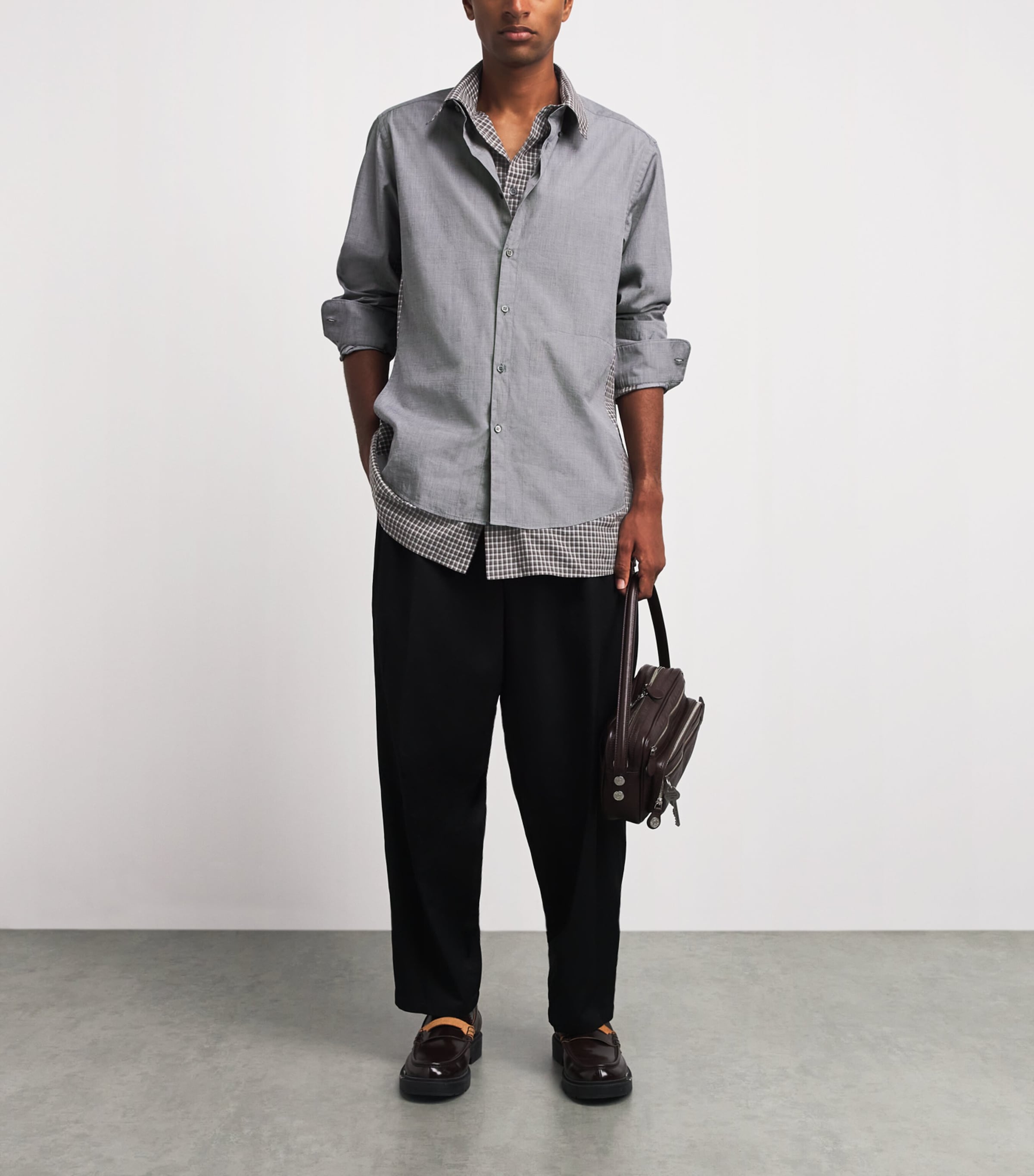 Maison Margiela Mens Double Check Shirt Grey/ Brn Chk Image 2