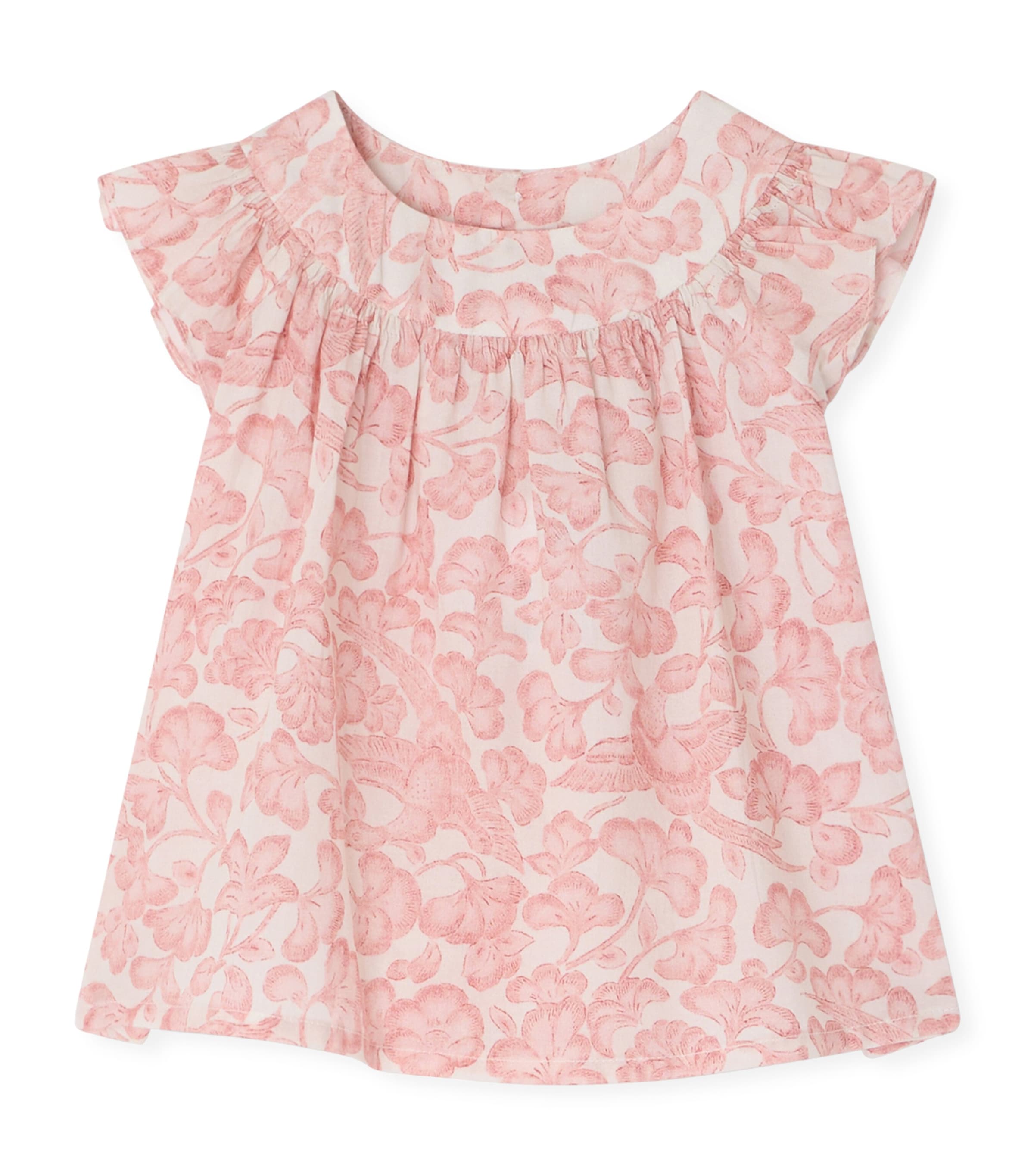 Bonpoint Cotton Floral Top (1-18 Months) Fl Beige Rose Image 1