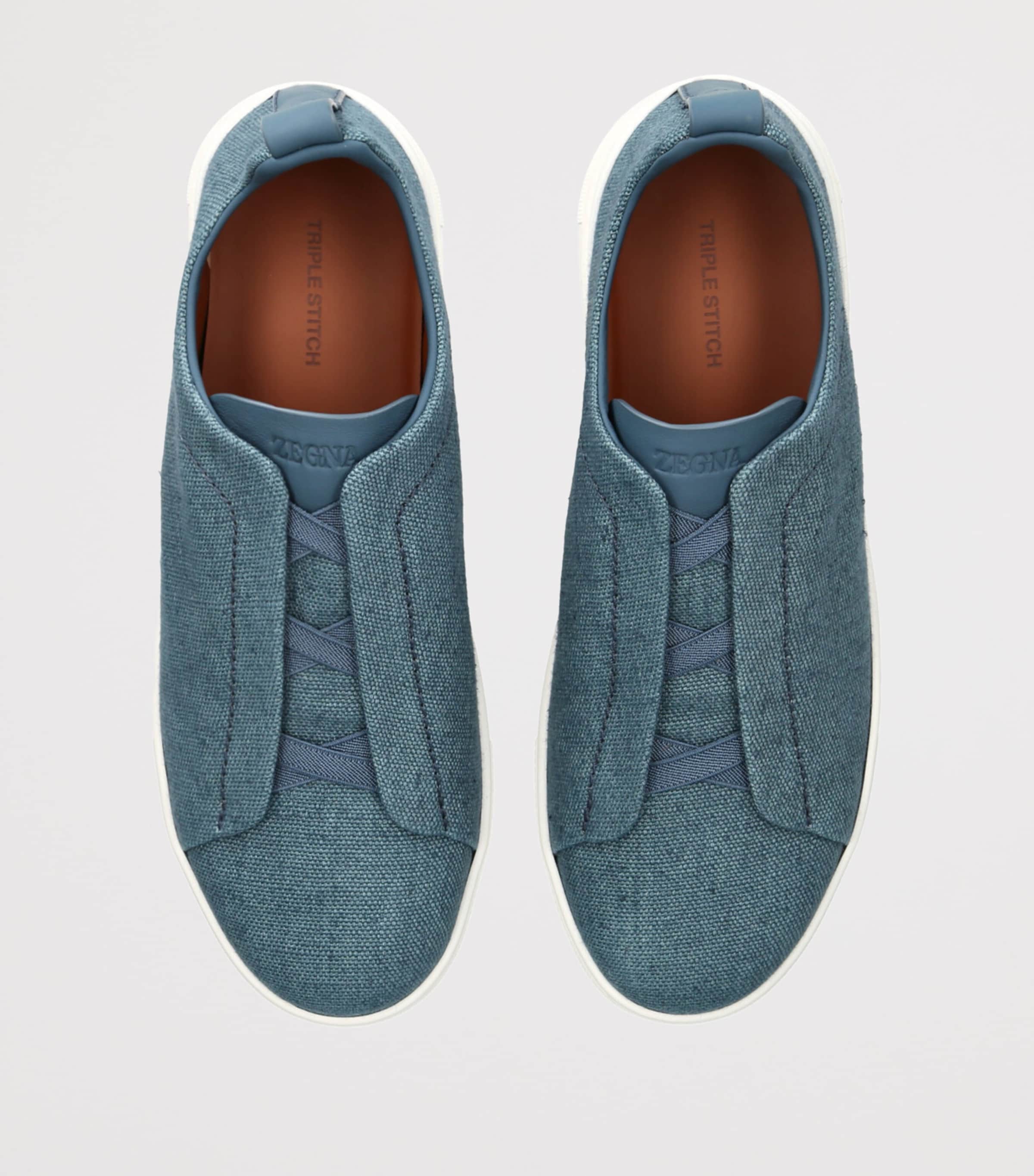 Cotton-Linen Triple Stitch Sneakers BLUE Image 4