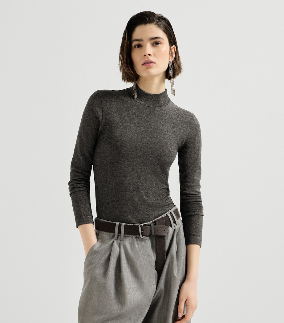 Brunello Cucinelli Womens Virgin Wool-Blend Long-Sleeve T-Shirt Antracite/argento Image 4