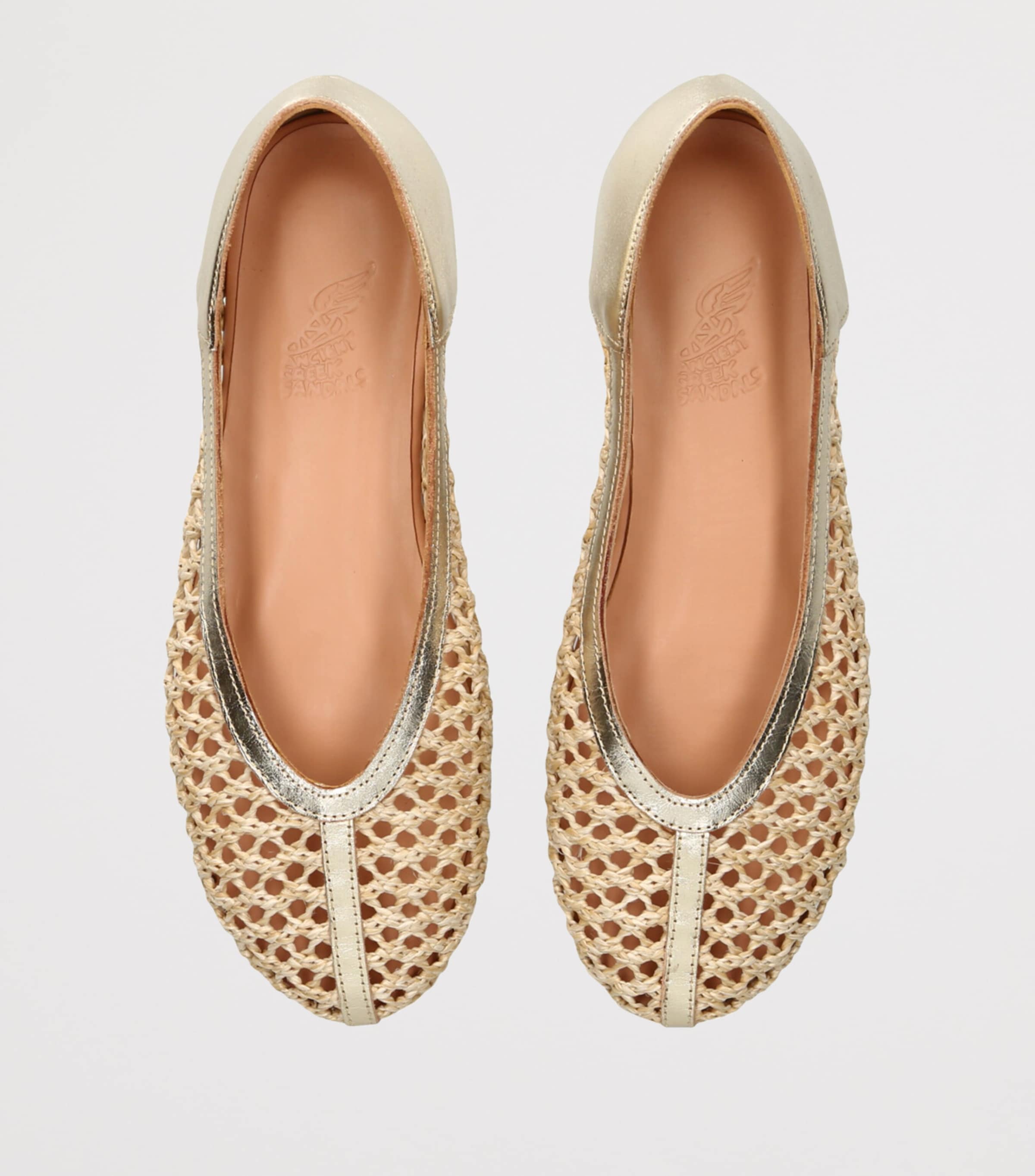Raffia Leather-Trim Aeropi Ballet Flats GOLD Image 4