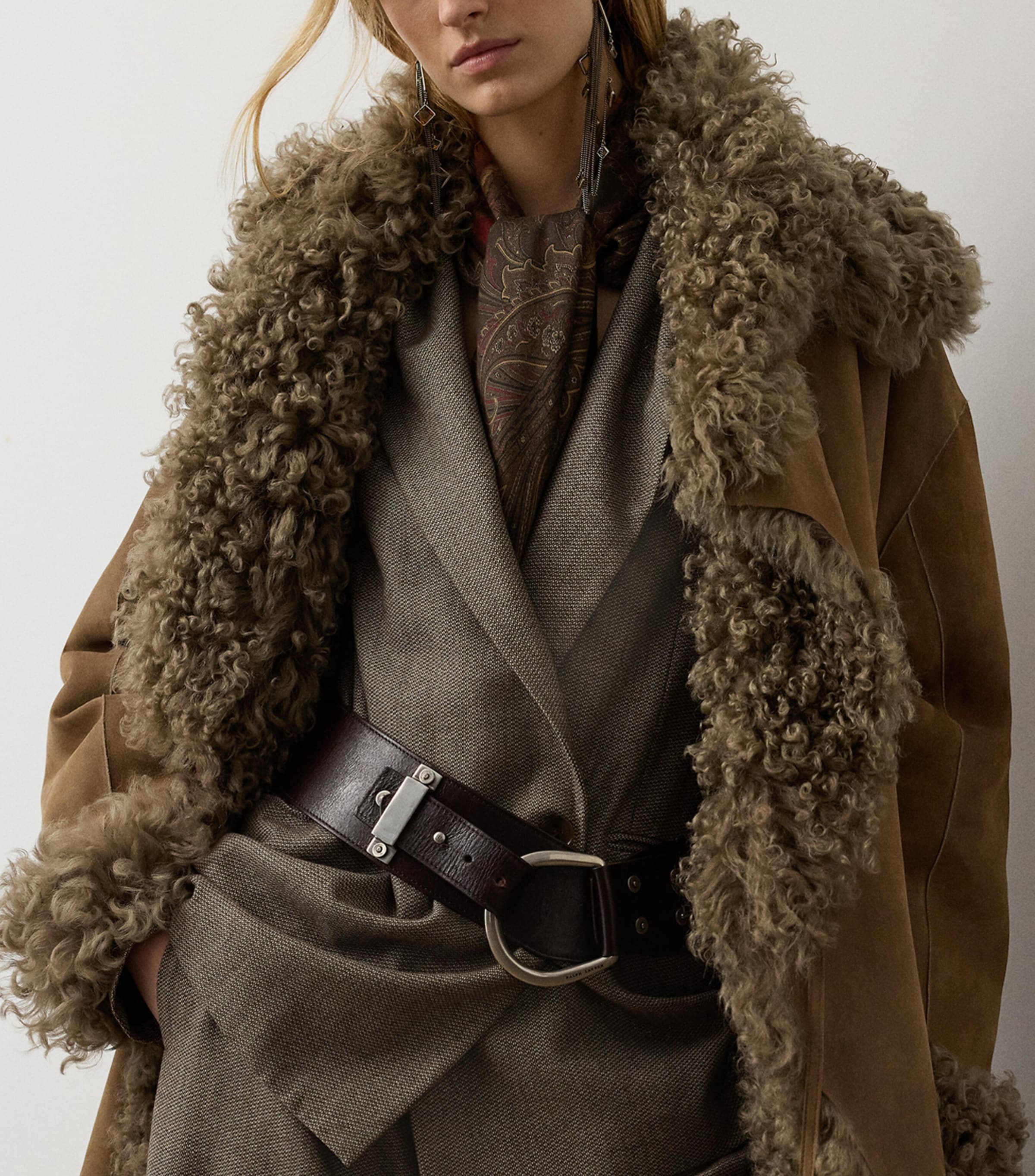 Ralph Lauren Collection Womens Wool Hooded Single-Breasted Blazer Taupe Multi Image 4