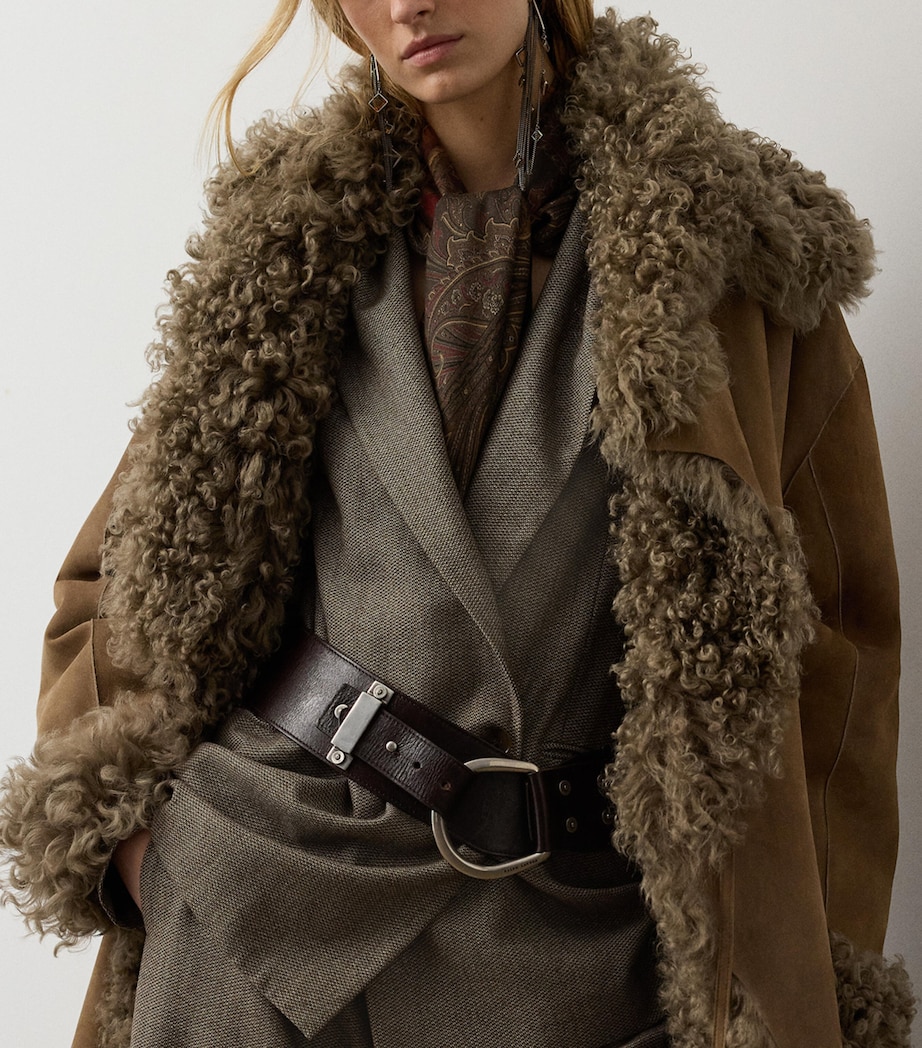 Ralph Lauren Collection Womens Wool Hooded Single-Breasted Blazer Taupe Multi Image 4