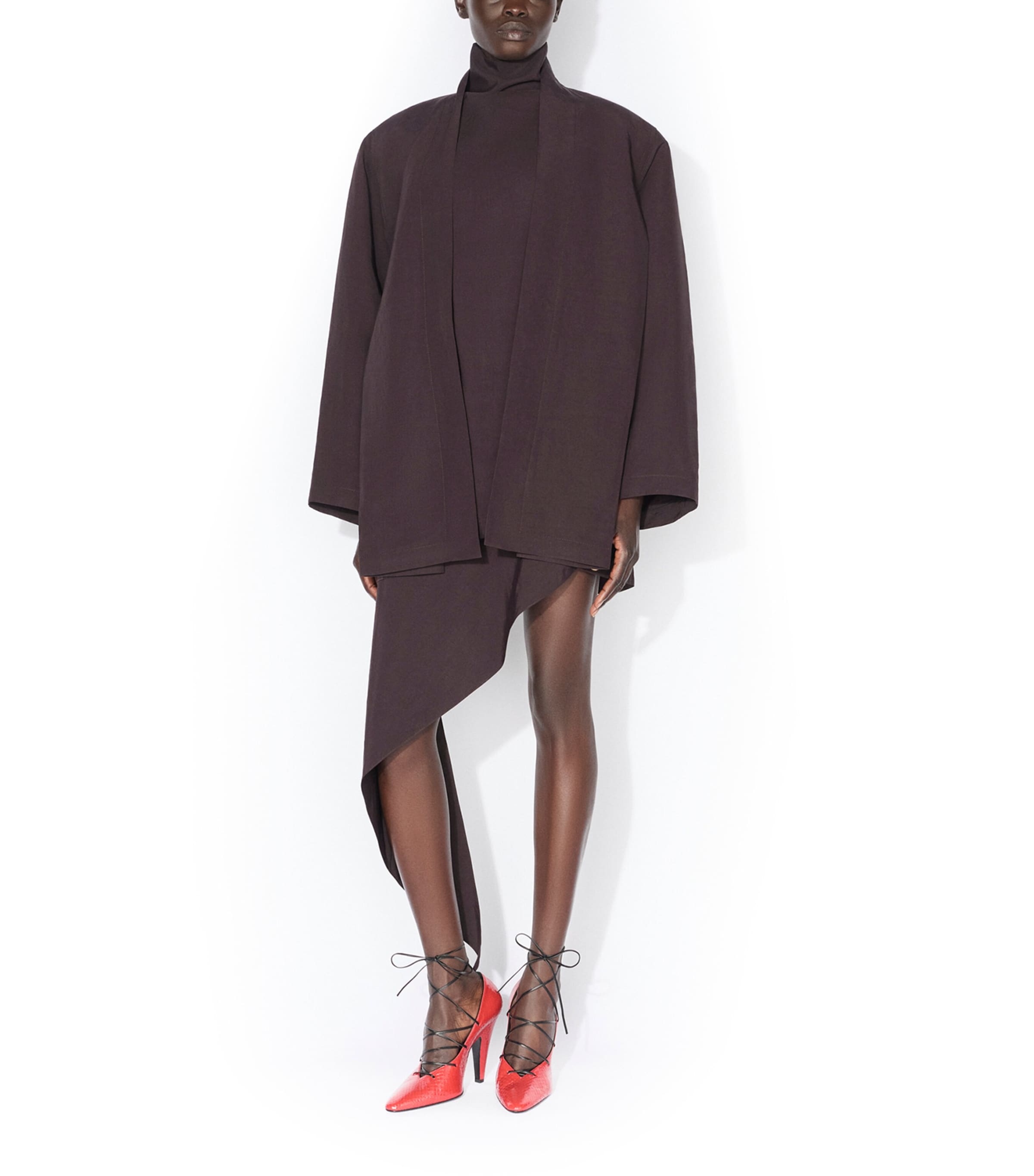 Alaïa Womens Paper-Blend Straight Jacket Aubergine Image 2