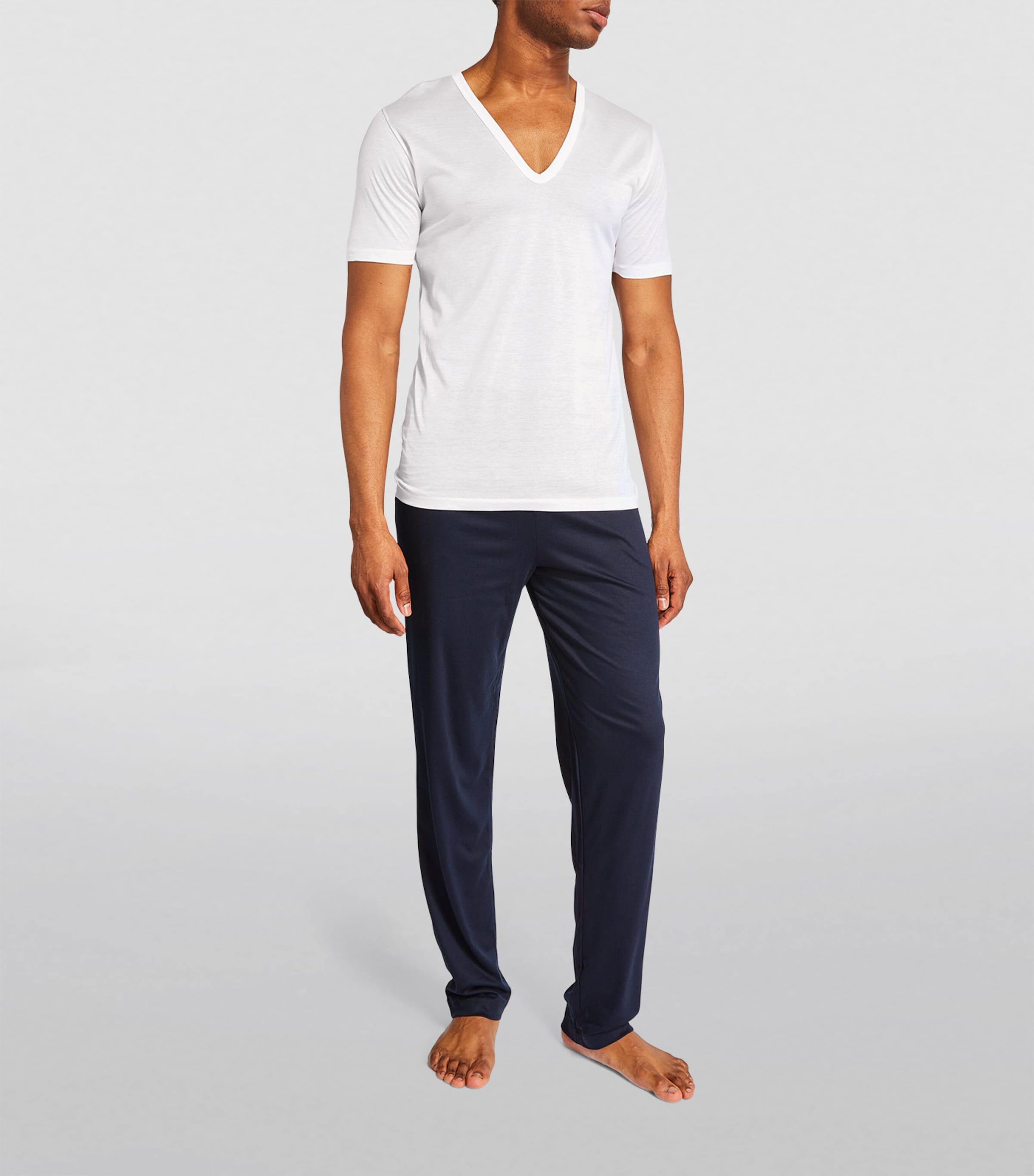 Cotton V-Neck T-Shirt 01 WHITE Image 2