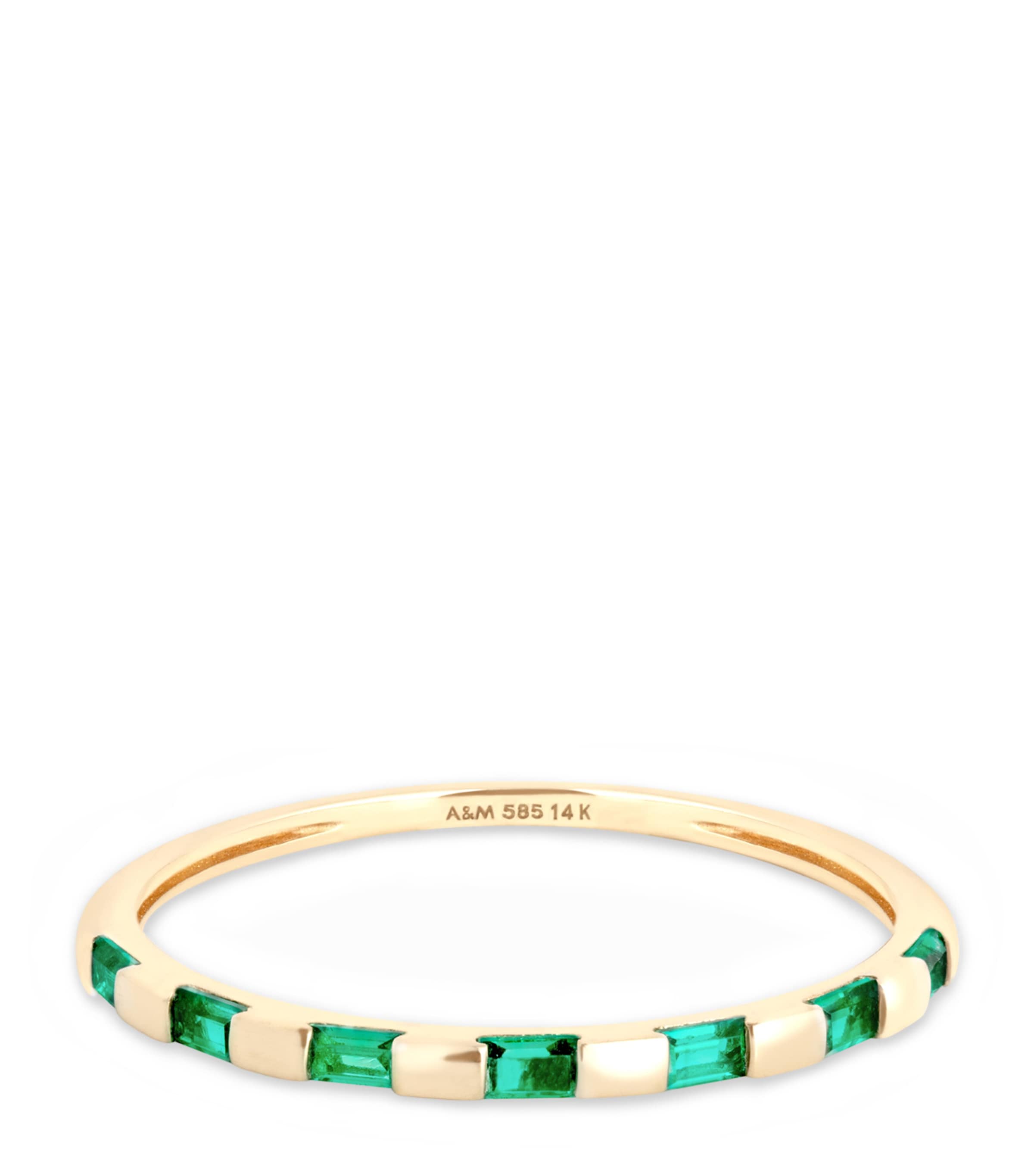 Astrid & Miyu Yellow Gold And Emerald Baguette Ring In Gold